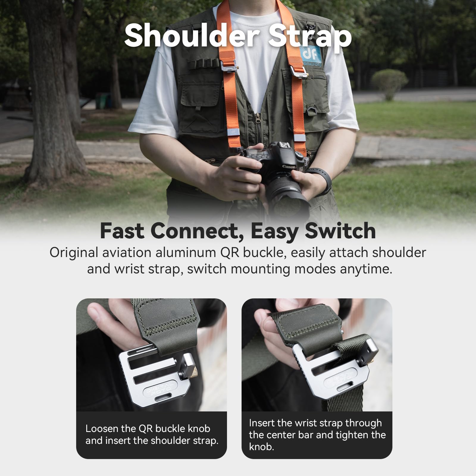 Cinghia magnetica 3 in 1 per fotocamera, cinghia da polso per borsa, tracolla a sgancio rapido con connessione rapida magnetica, sistema di trasporto multifunzione per fotocamere e zaini