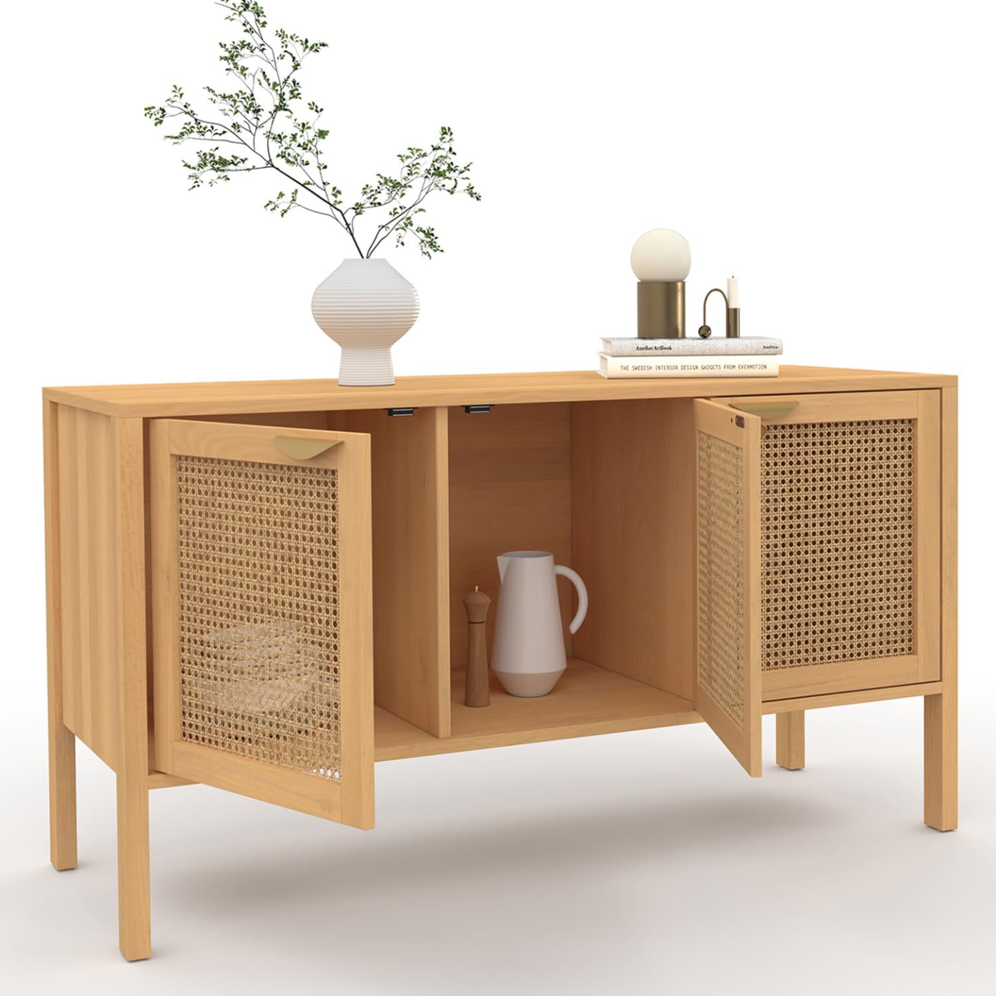 IDMarket EDHEN - Aparador bajo (110 cm, 3 puertas, madera y cannado)