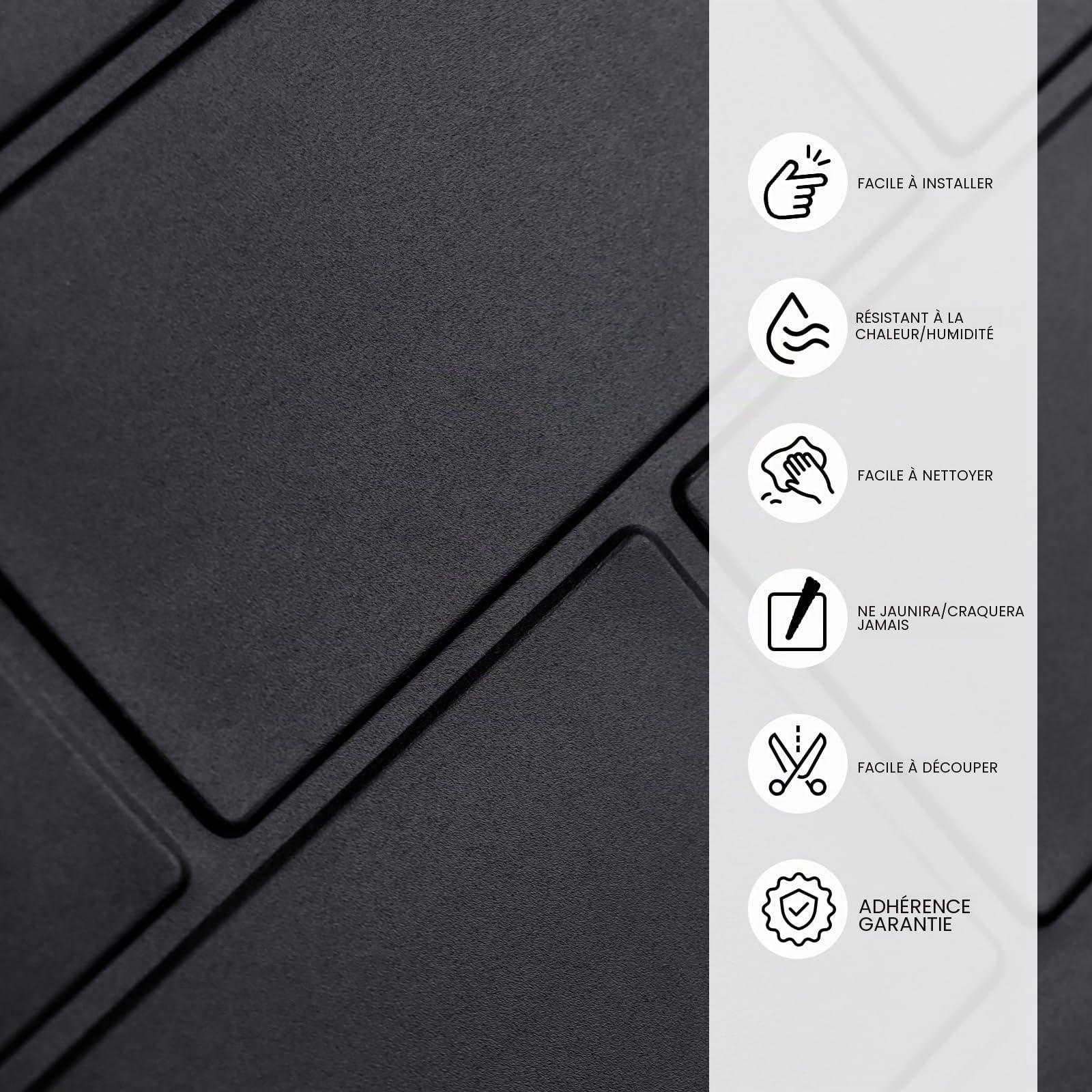 Carreaux Muraux Autocollants 10 Feuilles, 1,6 Mm D'épaisseur, Carrelage Mural Autocollant Noir Mat Pour Dosseret De Cuisine, Salle De Bain, Décoration D'intérieur