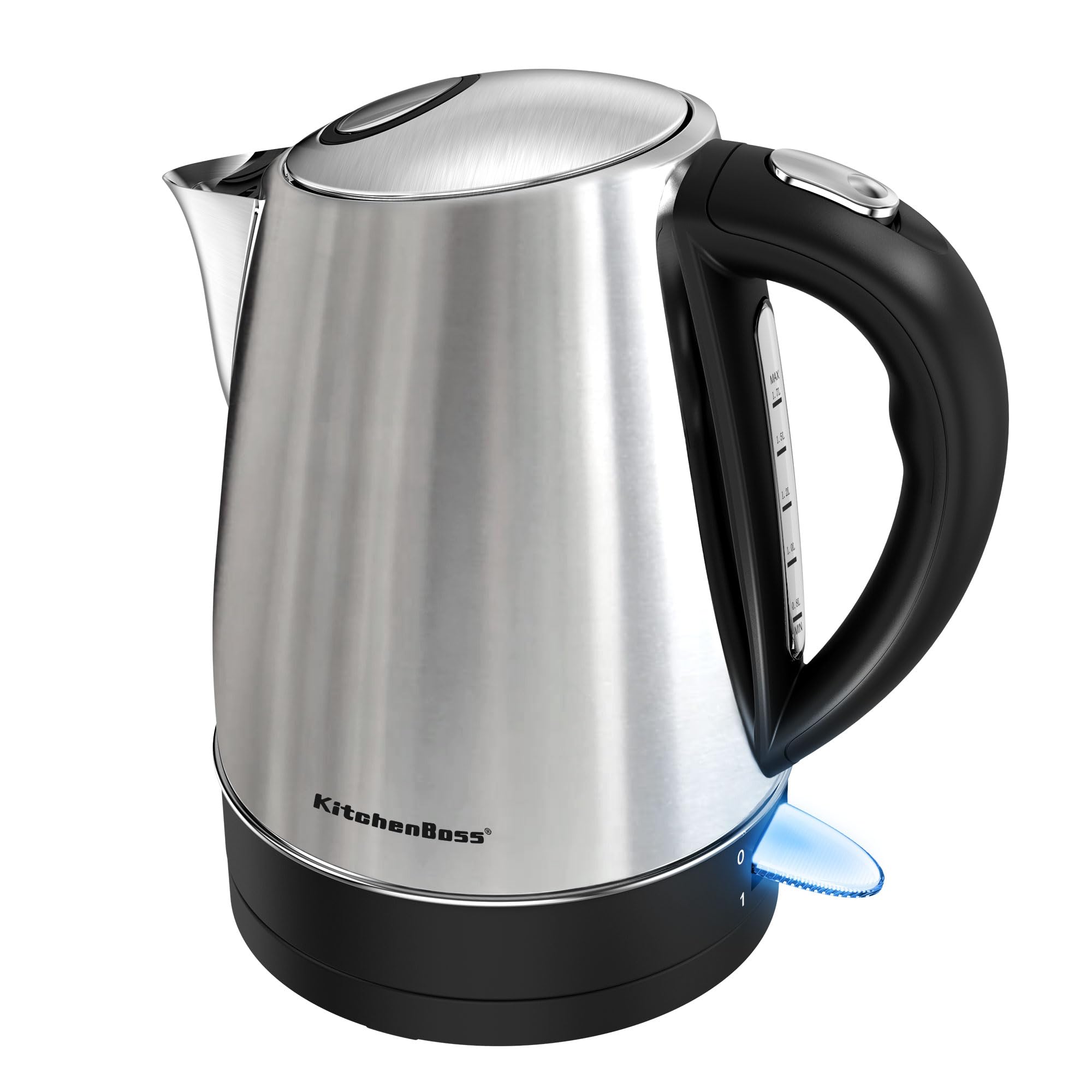 KitchenBoss Hervidor de Agua Eléctrico de Acero Inoxidable：1,7L, Hervidor de Agua 2200W, Ebullición Rápida con Indicador Luminoso, Filtro Extraíble y Apagado Automático