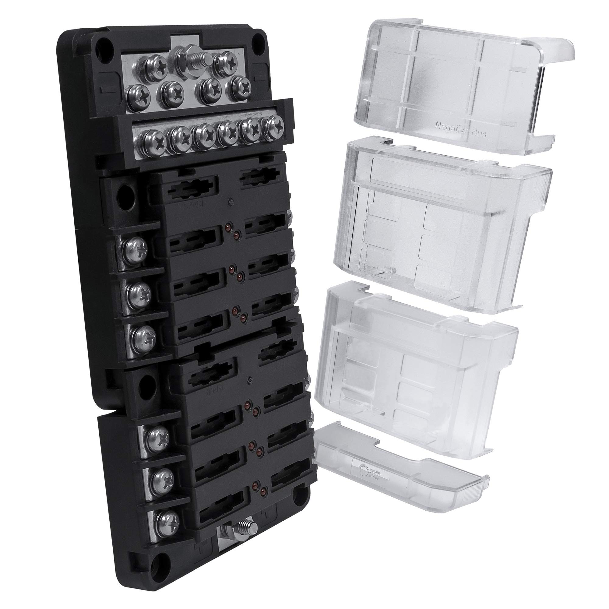 Buy 12 Way Fuse Block with 12 Ground Negative Busbar for Automotive