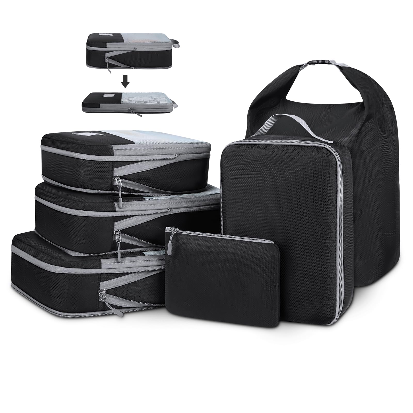 Set De 6 Cubos De Compresión Para Viaje - Impermeables, Ahorran Espacio | Organizador De Maleta Para Ropa Y Zapatos