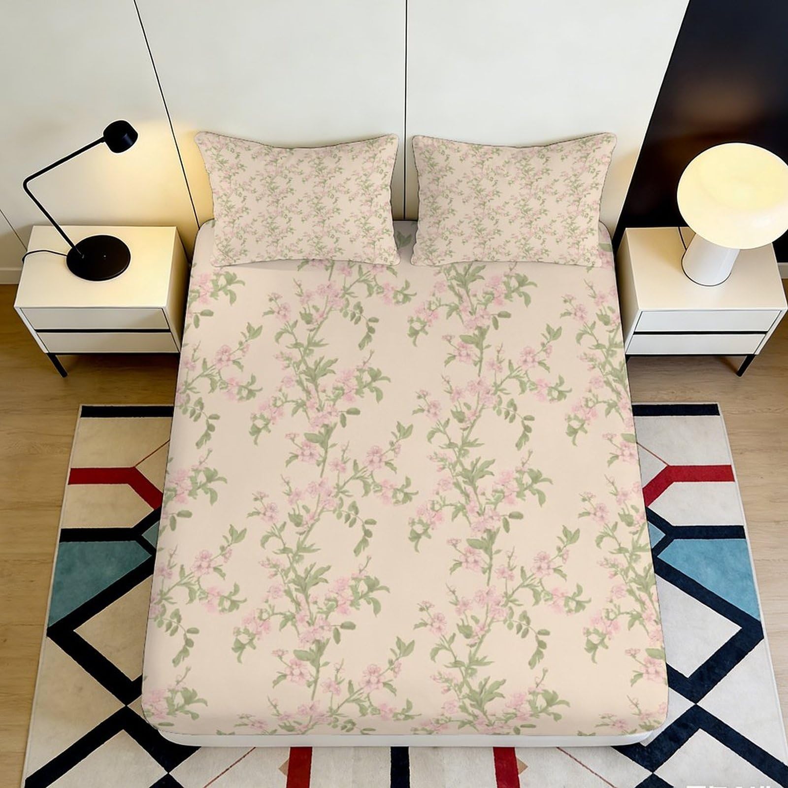 Botanical Decor Fitted Sheet, 3D Printed, Soft Touch Microfiber, Floral Bed Sheet, Wrinkle Resistant, Guest Room Bedding, Easy Care, Bedroom Accent, Dustproof, Home Use 90x200x25cm