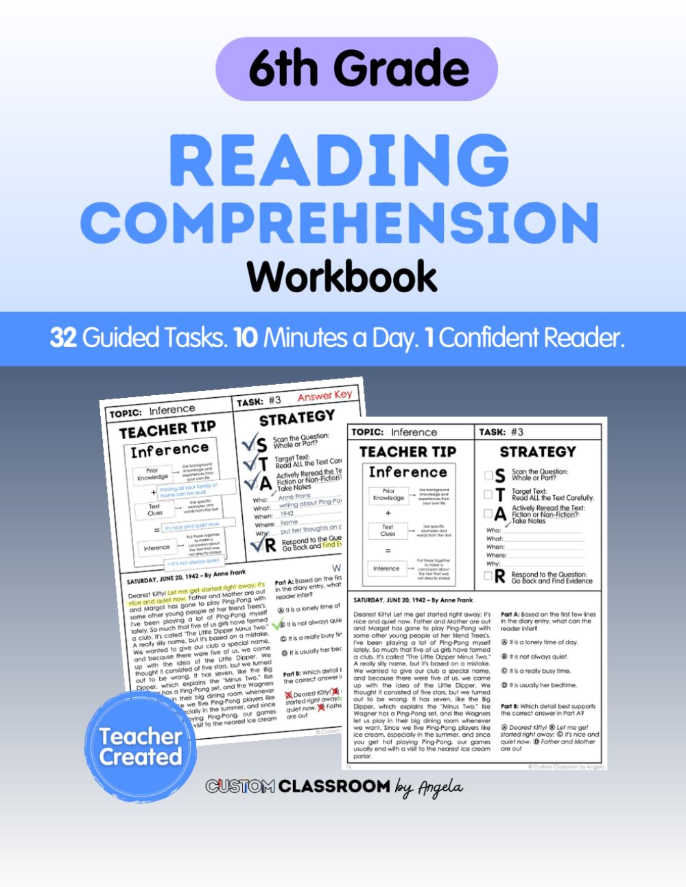 6th Grade Reading Comprehension Workbook: 32 Short Passages with Test-Style Questions for STAAR Test Prep and Summer Practice: Includes 32 Guided ...