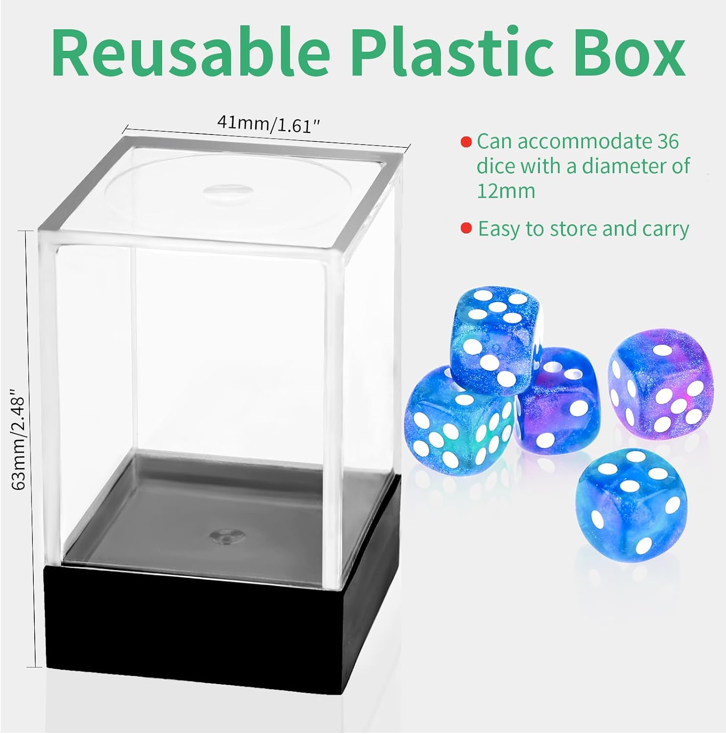 36 of Pack 12MM 6 Sided MINI Dice Set,Two Colours Glitter D6 Game Dice Set, 6 Sided Standard Dices for Yahtzee, Bunco or Teaching Math,with Portable Plastic Box(Green Purple) image 4