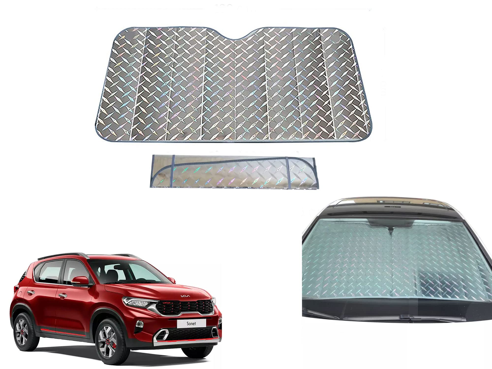 Auto Pearl Car Windshield 5 Layer Sun Shade Front Window Sunshade Cover Blocks UV Rays Reflecting Foldable Aluminum Sunshade ((133 x 70) c.m.) Compatible with Kia Sonet|Check Size