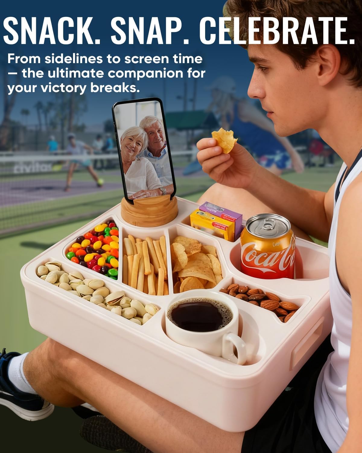 Couch Cup Holder Tray Dual Cup Silicone Snack & Drink Organizer – Waterproof Anti-Slip Large Couch Caddy Tray for Sofa Bed Car Camping, Dishwasher Safe No Spill Drink & Snack Couch Tray