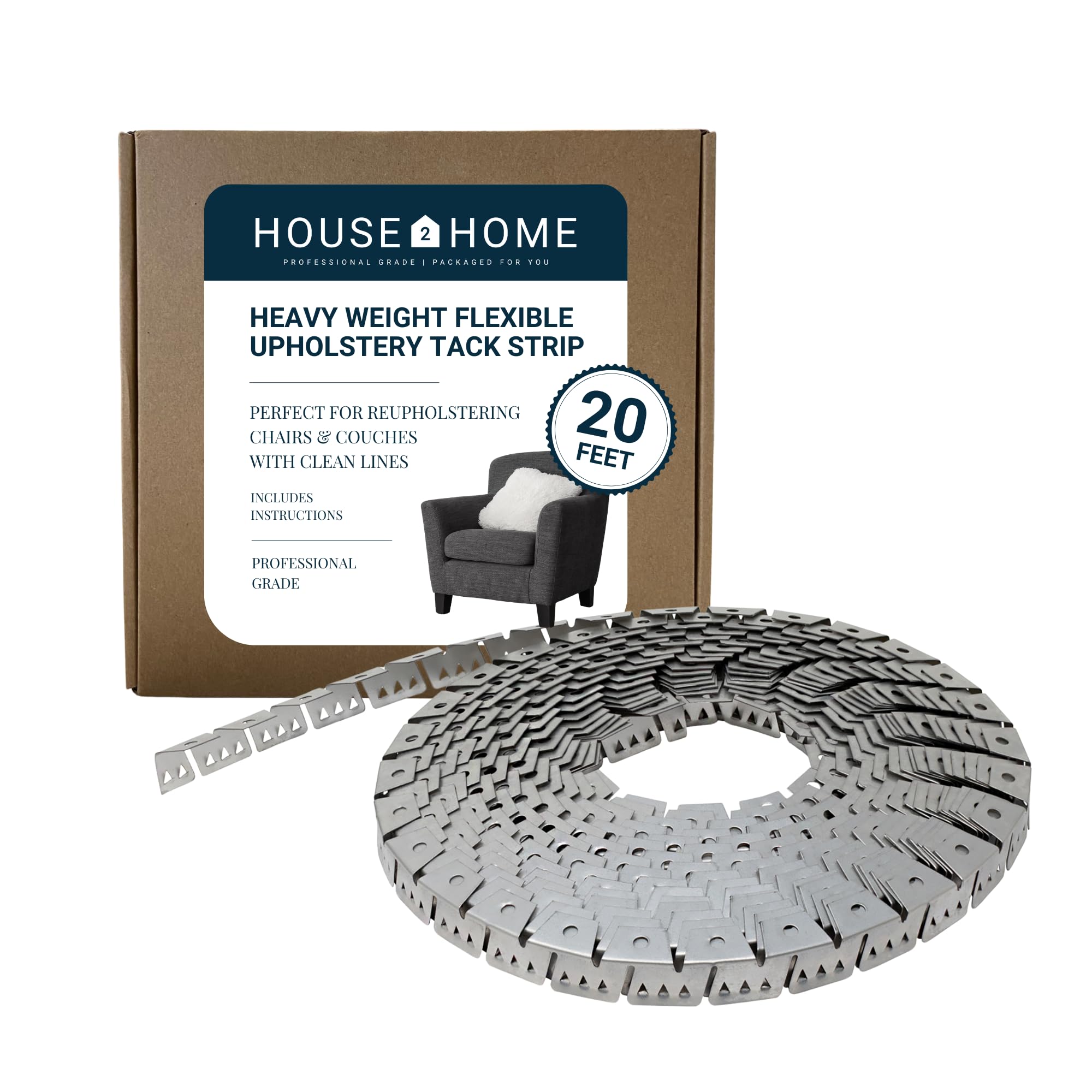 House2Home Heavy Weight Upholstery Metal Flexible Tack Strip Supplies, 20ft Curve Ease Grip for Furniture, Chairs, Sofa