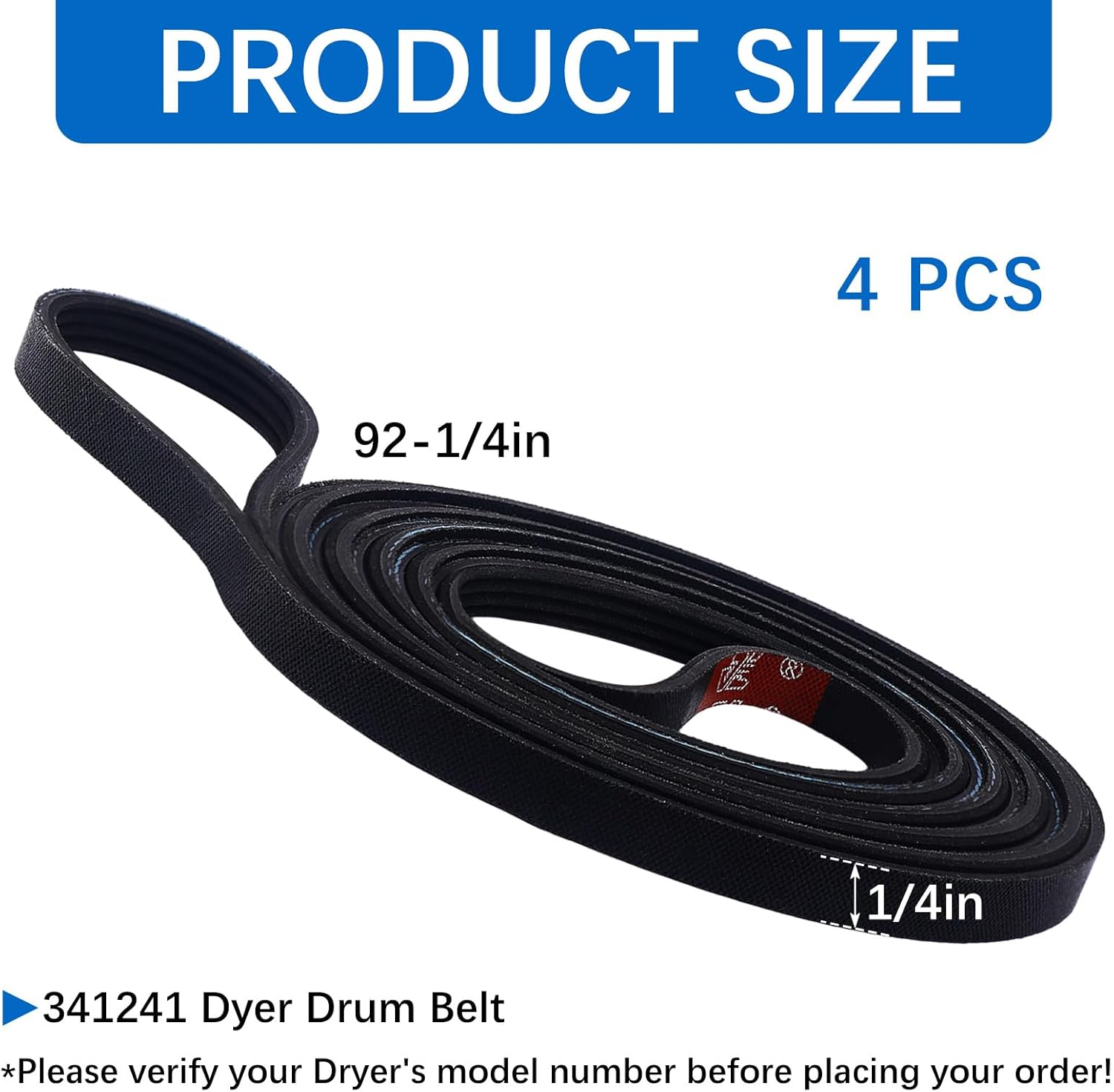 4PCS 341241 Dryer Drum Drive Belt Compatible with Various Dryer Models, Replaces AP2946843, W10127457, 8066065, FSP341241, PS346995, 14210003, 31001026, 31531589 and Other Part Numbers