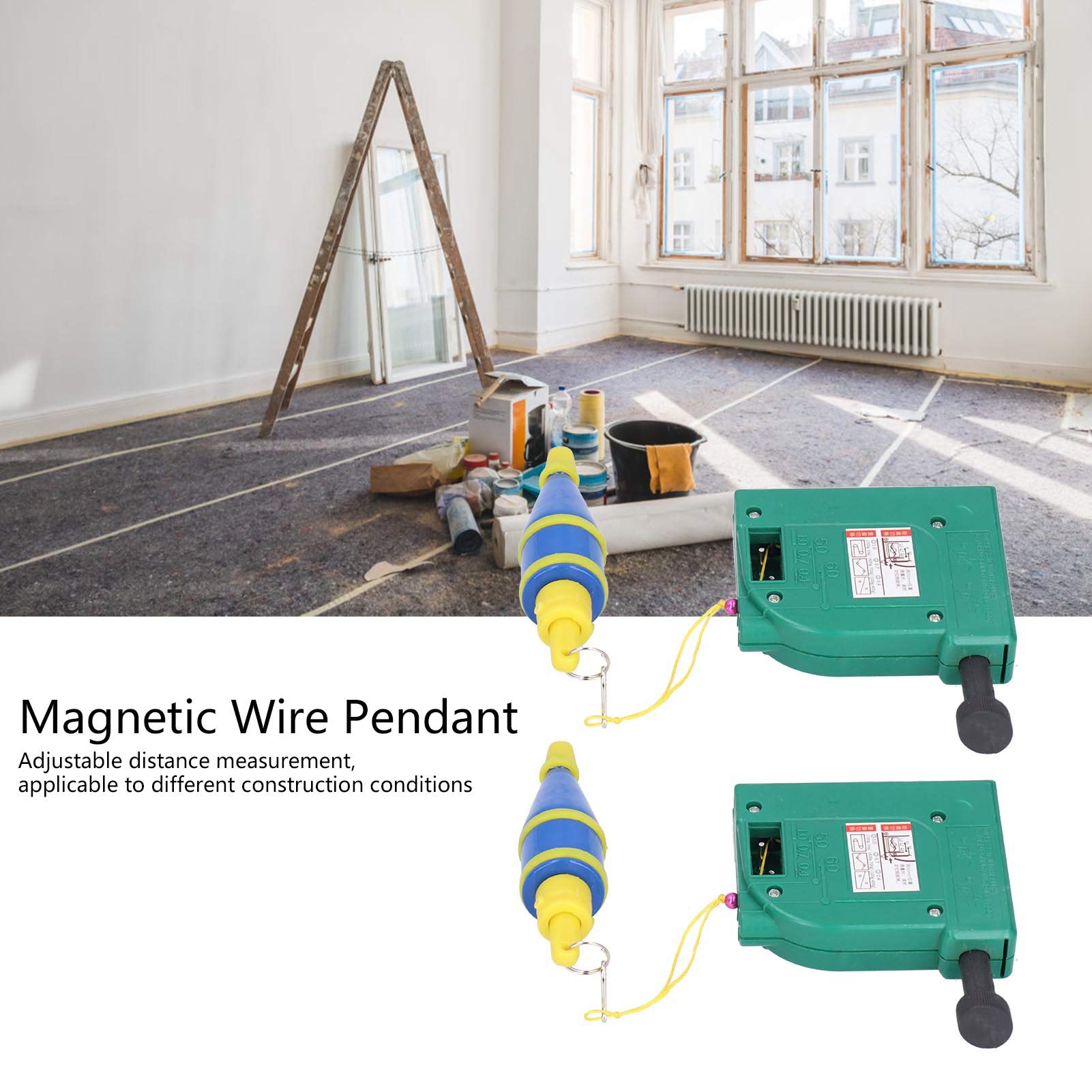 Set da 2 strumenti di misurazione per l'edilizia HaloVerde, un filo a piombo magnetico da 5 metri con forte assorbimento per legno e muratura, uno strumento di livellamento