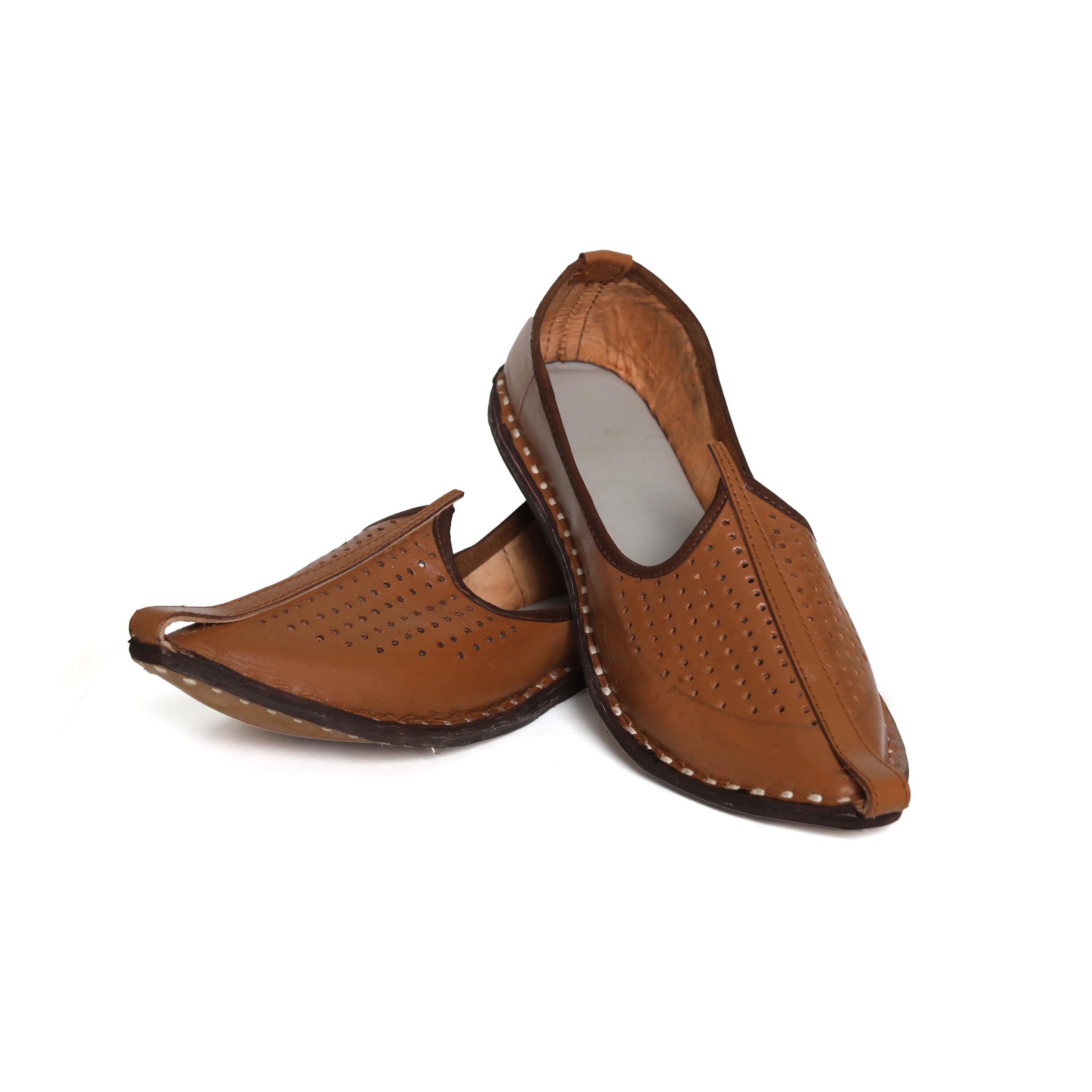 Men's Traditional Ethnic Leather Juttis Mojaris | Latest Jutis for Men (Brown Dot, Size - 9)-image-35