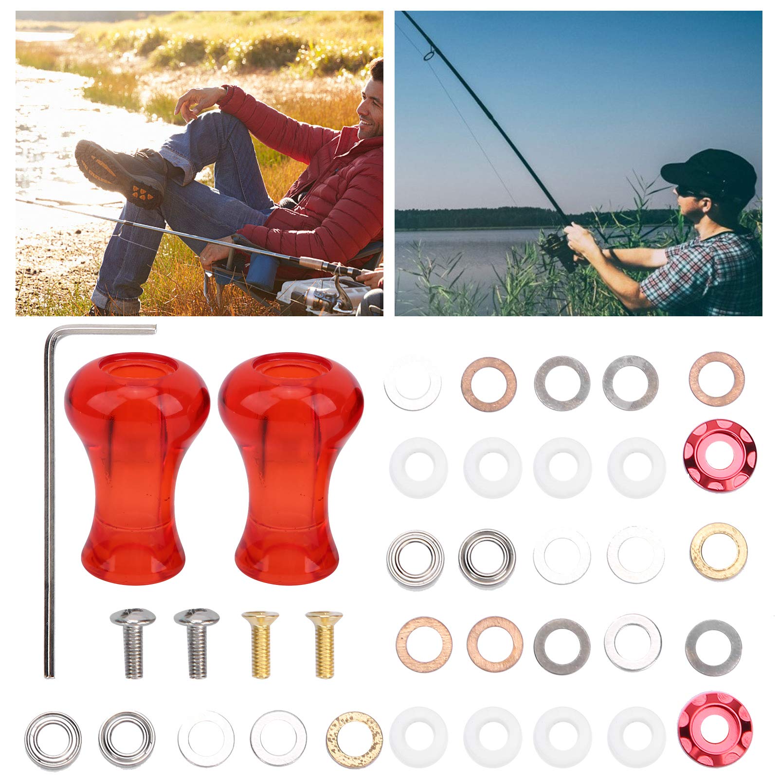 Bouton de poignée de Moulinet de pêche, Paquet de 2 Boutons de Remplacement en Plastique Rouge avec Outils pour moulinets à Profil Bas et rotatifs, Accessoires de Mise à ni