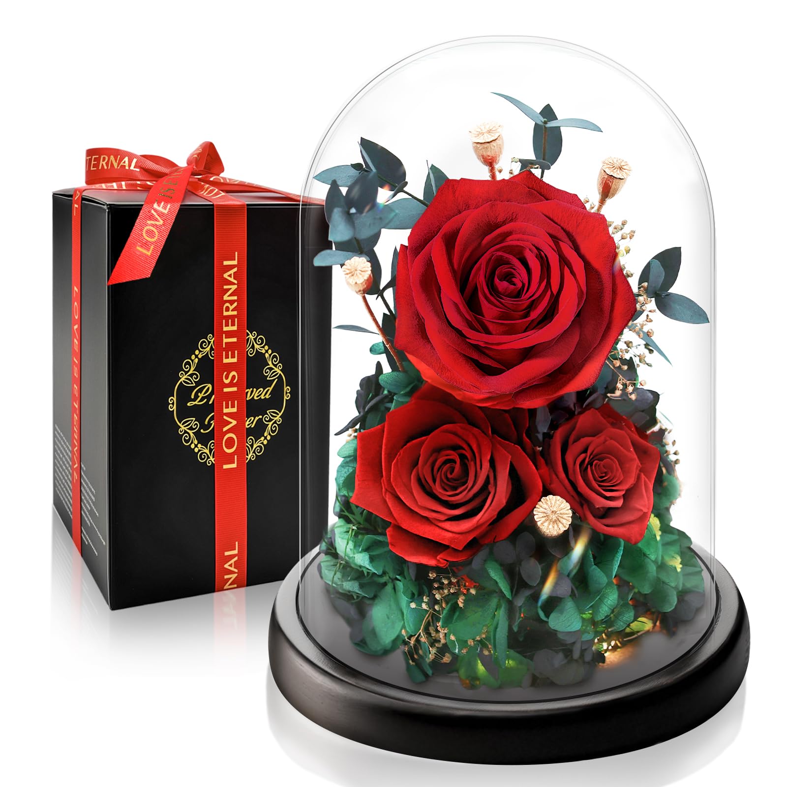 Rosa Eterna Rossa Con Collana In Argento 925 – Regalo Romantico Per Lei, San Valentino, Compleanno, Festa Della Mamma