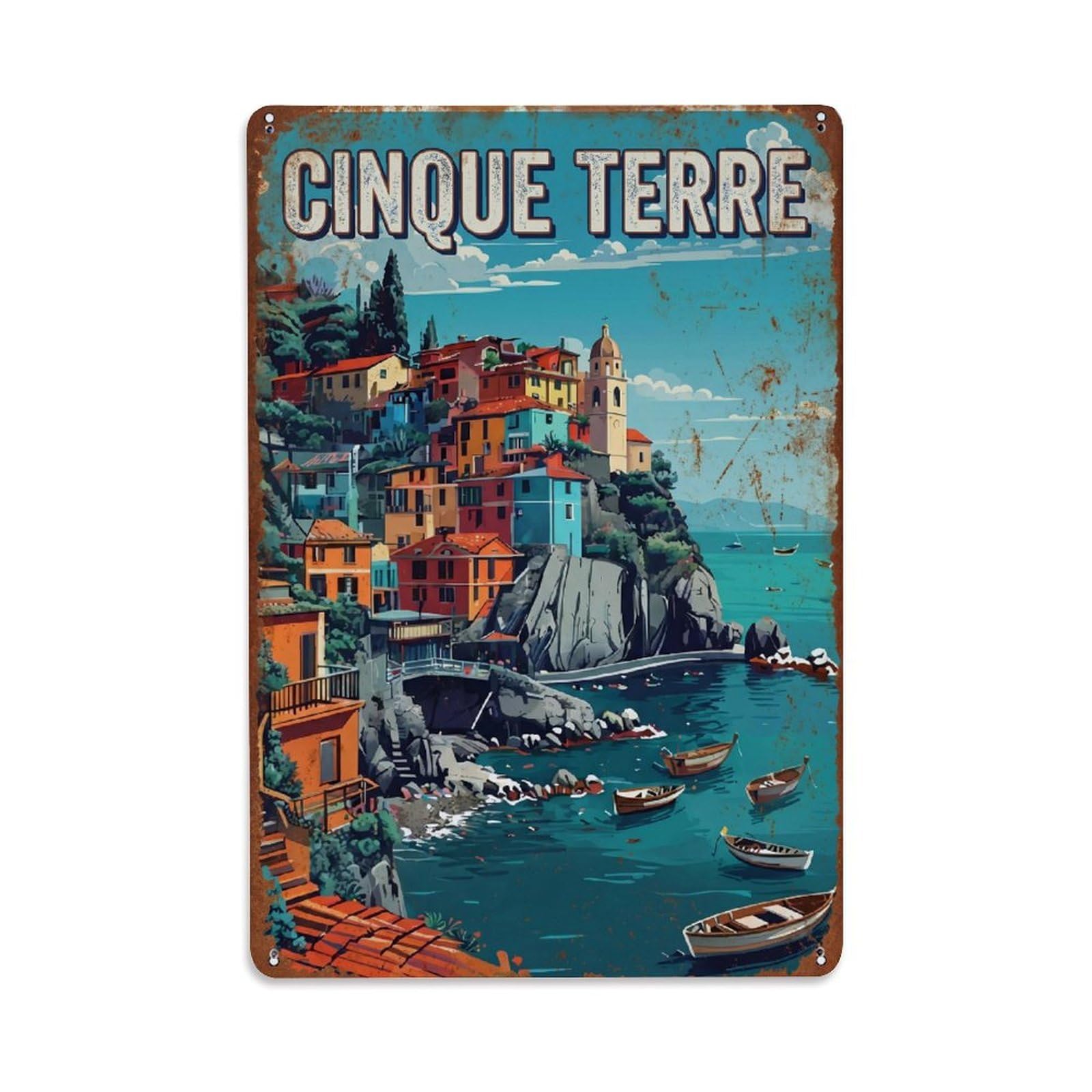 Yrnq 08X12inch Vintage Style Vintage Travel Cinque Terre Italy Timeless Metal Tin Sign