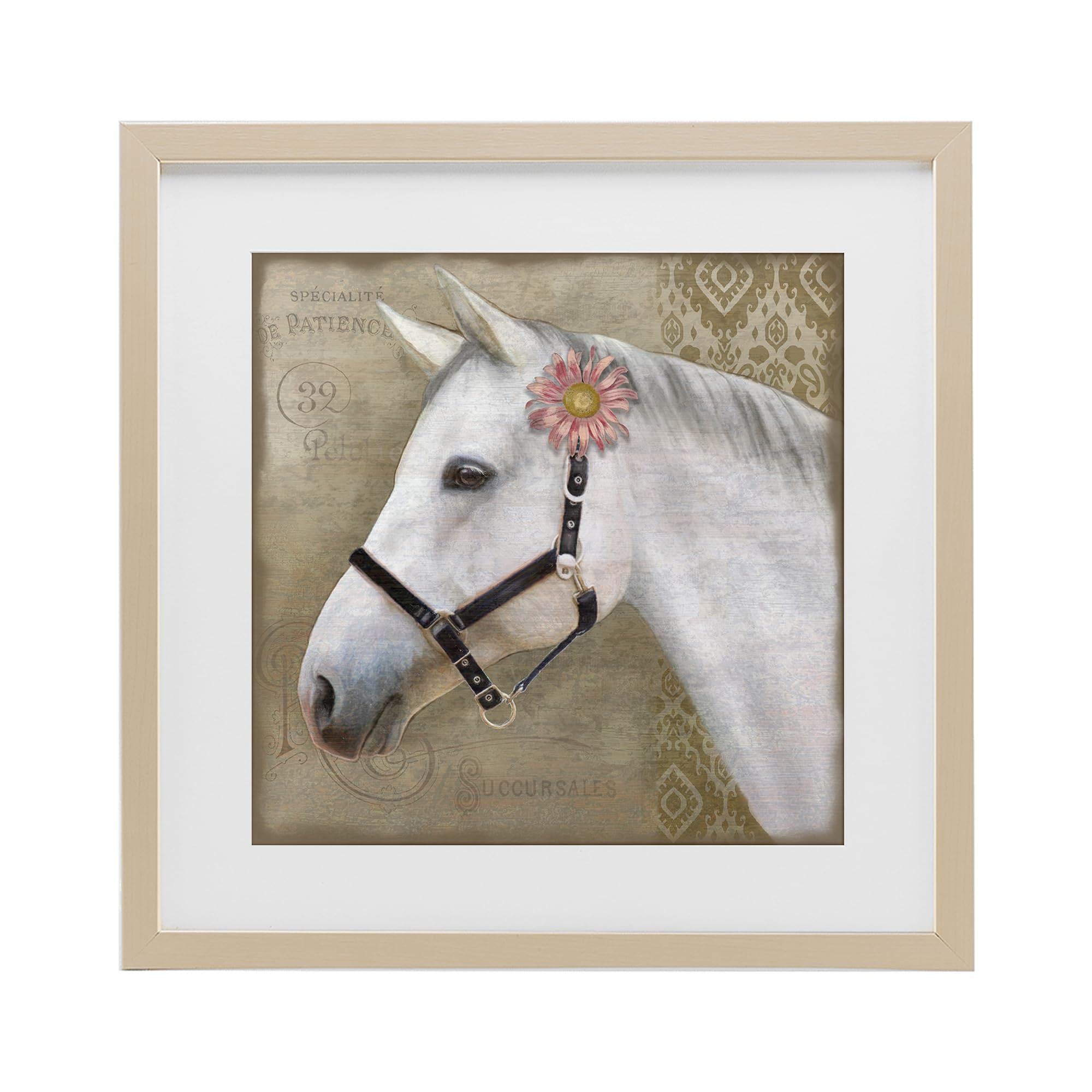 Stupell Industries Boho Barnyard Horse Portrait_v1 'Boho Barnyard Horse', Framed Print Under Glass, Brown, 13 X 13 Inches, Easy To Hang And Sturdy, Made In Usa, By Suzanne Nicoll
