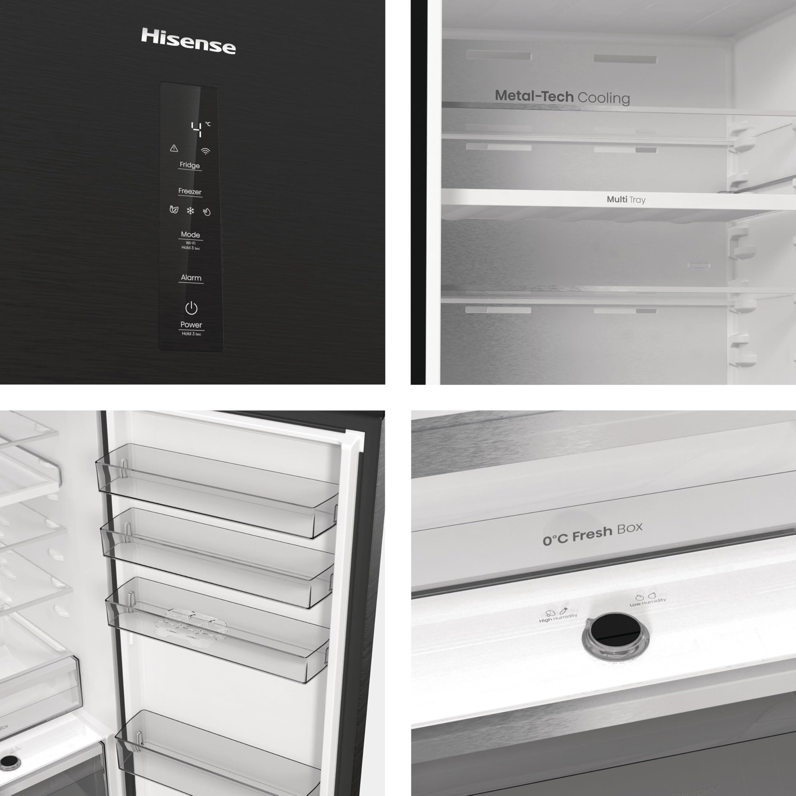 Hisense RB5P410SBFC Frigorifero Combinato Total No Frost, Nero Inox, 203x65,8cm, Classe C, 413L, large capacity, wifi, metal tech cooling, porta reversibile