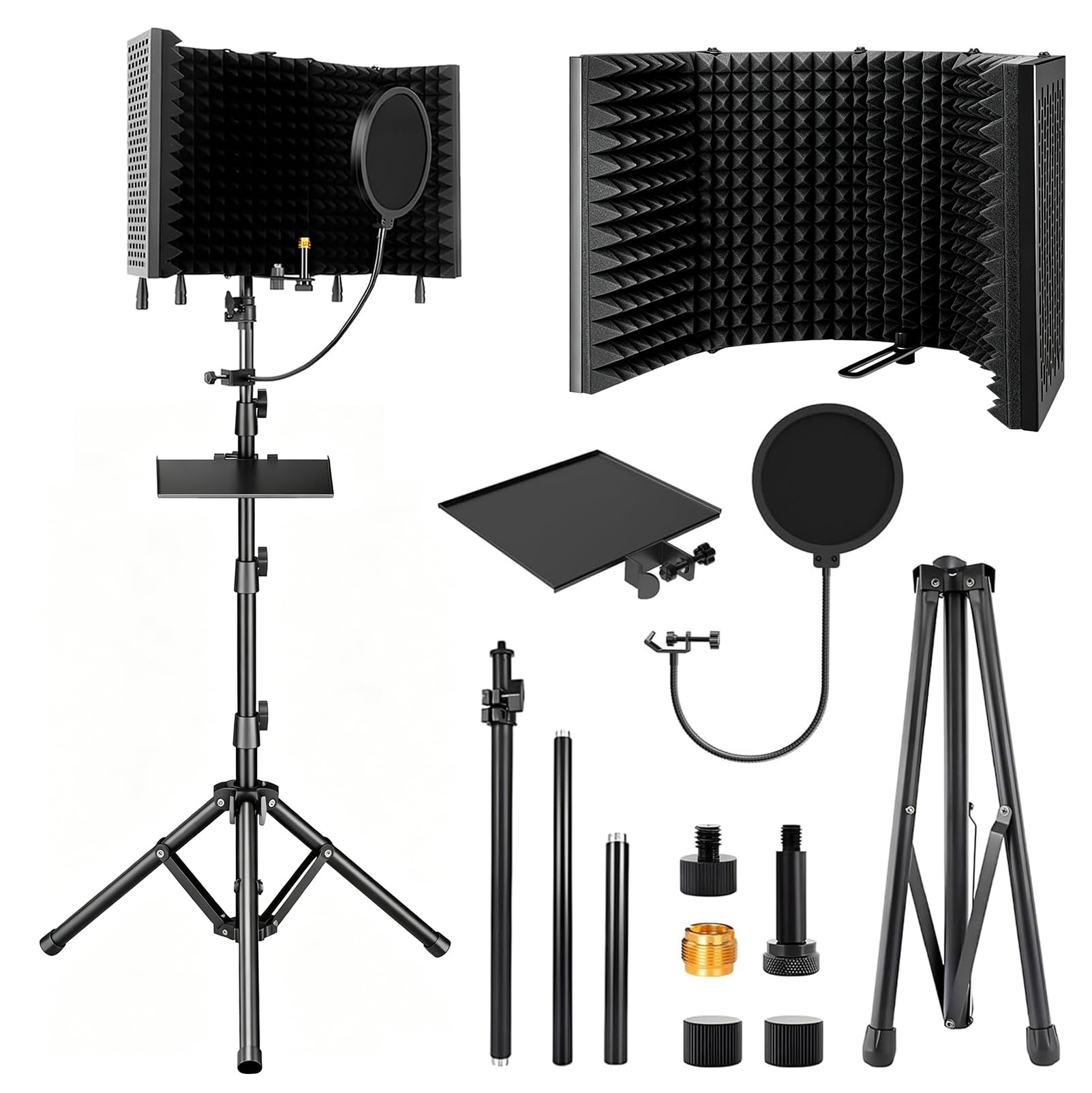 Isolamento Acustico per Microfono con Filtro Pop | Scatola in Schiuma Acustica Incorniciata, Supporto Treppiede, Assorbimento del Suono, Schiuma Assorbente