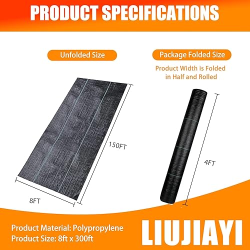 Miniatura 10 de LIUJIAYI Tela de barrera de malas hierbas de 2.4 onzas - 6 pies x 300 pies - Tapete duradero para cubierta de suelo de jardinería, tela geotextil