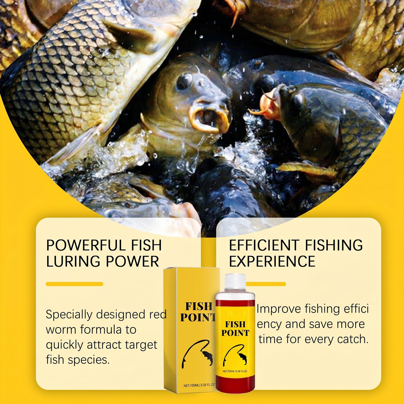 Fish Point Liquid, Concentrated Fish Attractant Spray, Fast-Acting Red Worm Formula, Supports Better Bite Response for Freshwater Fishing, 100ml