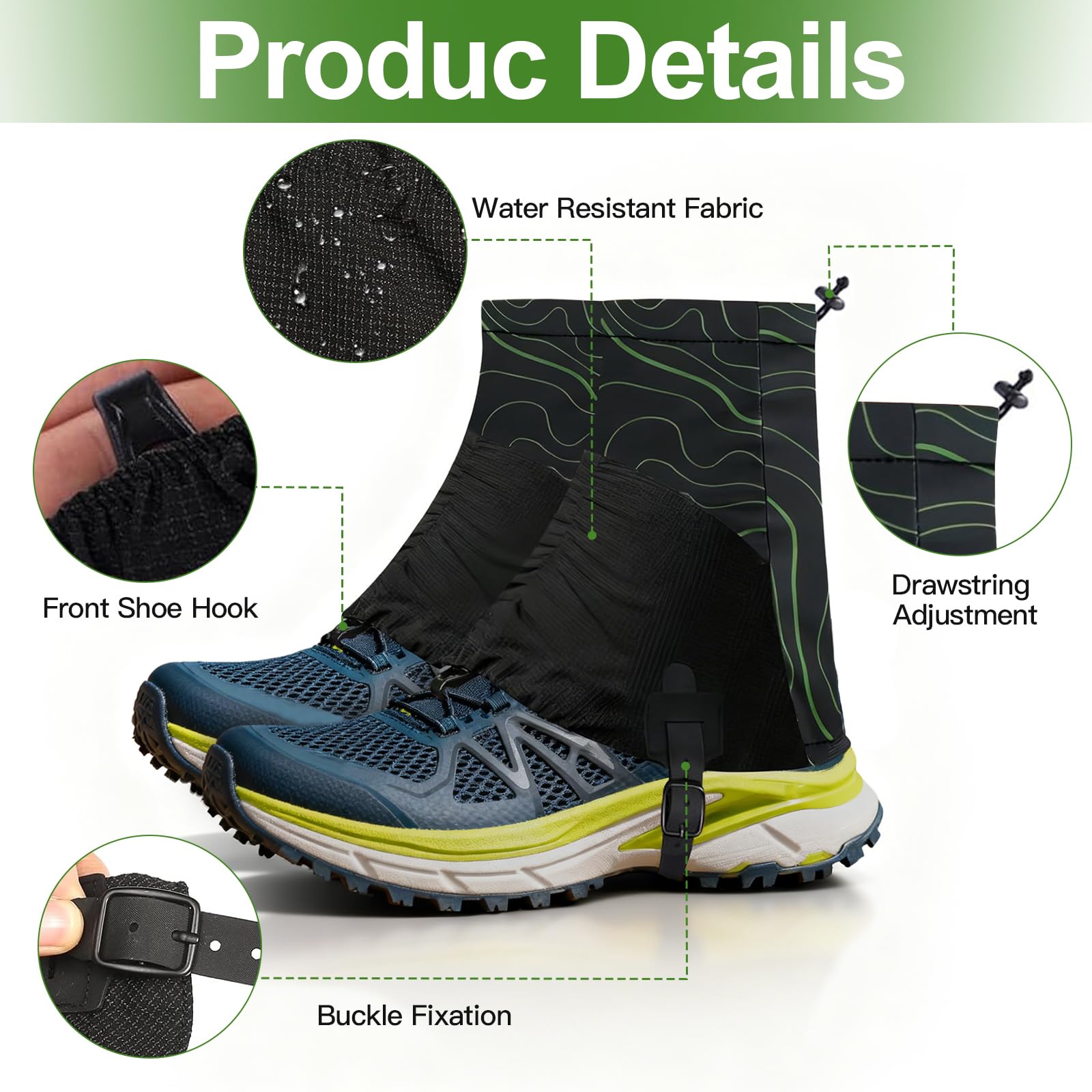 Trail Low Gaiters - Ghette per scarpe da trail running, unisex, impermeabili, per corsa, traspiranti, basse, con protezione antiscivolo e ganci, perfette per escursioni, attività all'aperto
