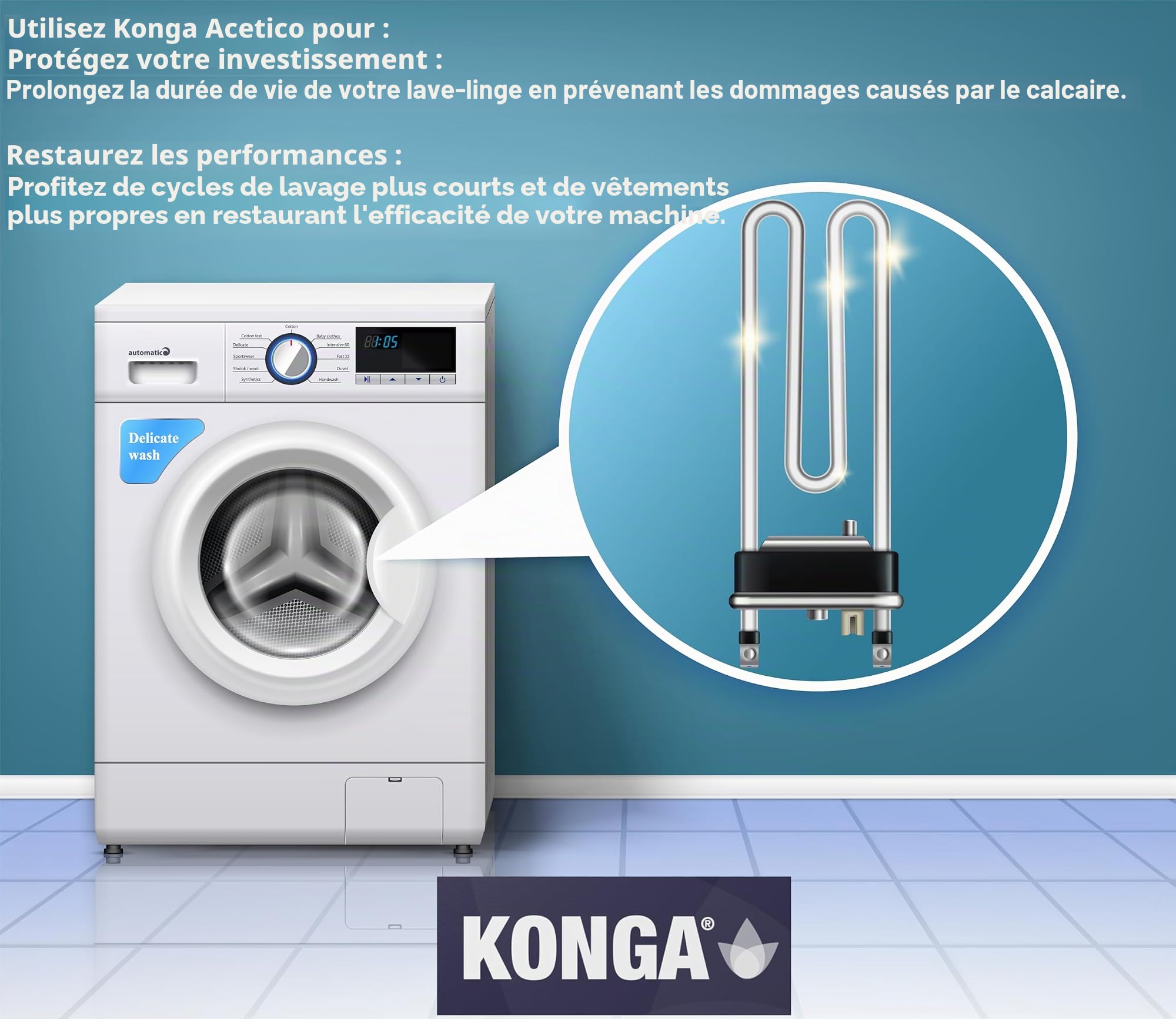 Konga Acetico Acide acétique de qualité industrielle | Détartrant et nettoyant de haute pureté | Élimine les dépôts de calcaire et de minéraux puissants | Pour appareils commerciaux, chaudières et