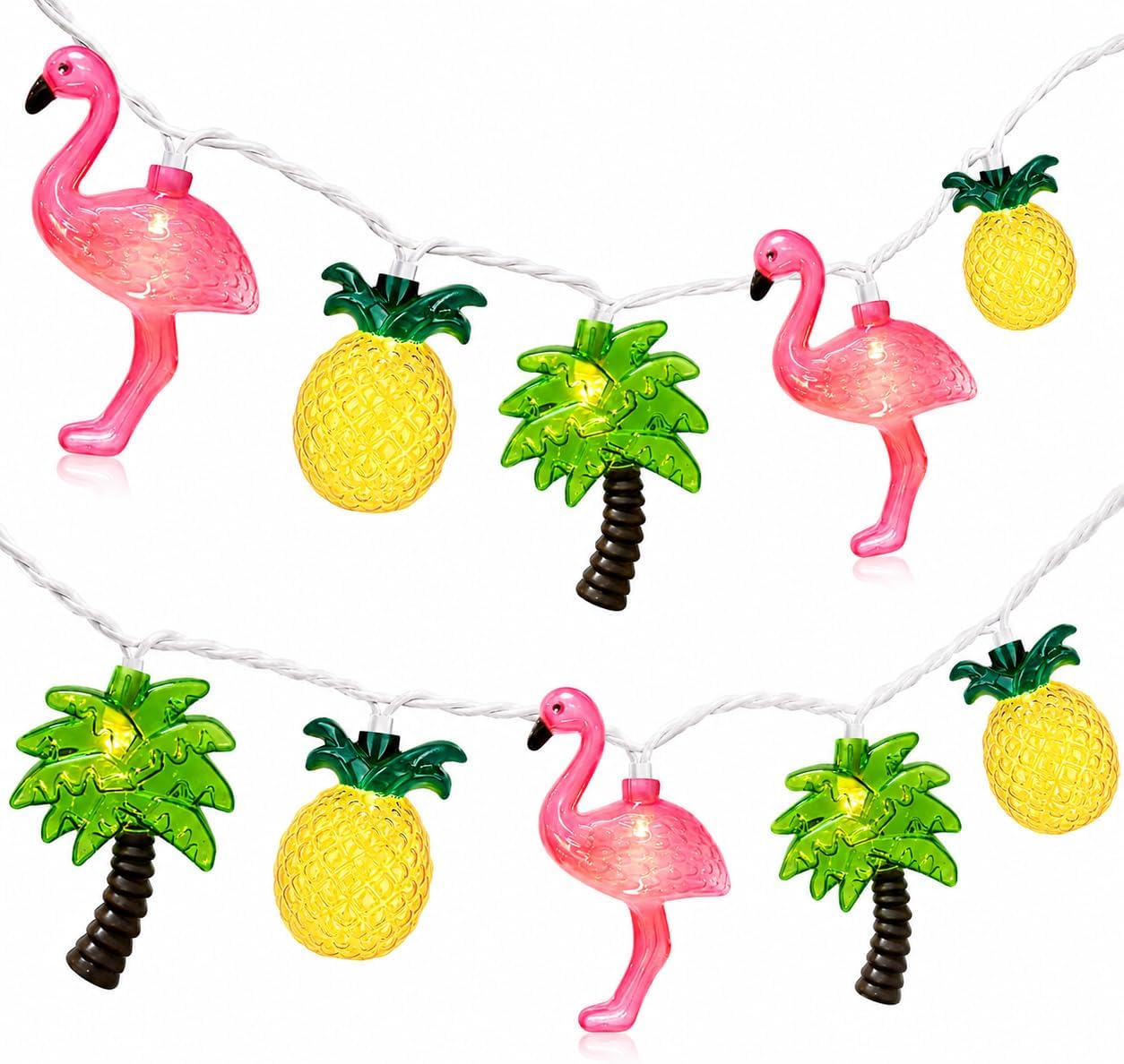 Summer Beach String Lights, 12FT Hawaiian String Lights with 20 LED Flamingo Pineapple Palm Tree Lights, Plug in Tropical Party Decorations Lights for Luau Pool Indoor Outdoor Tropical Party Decor