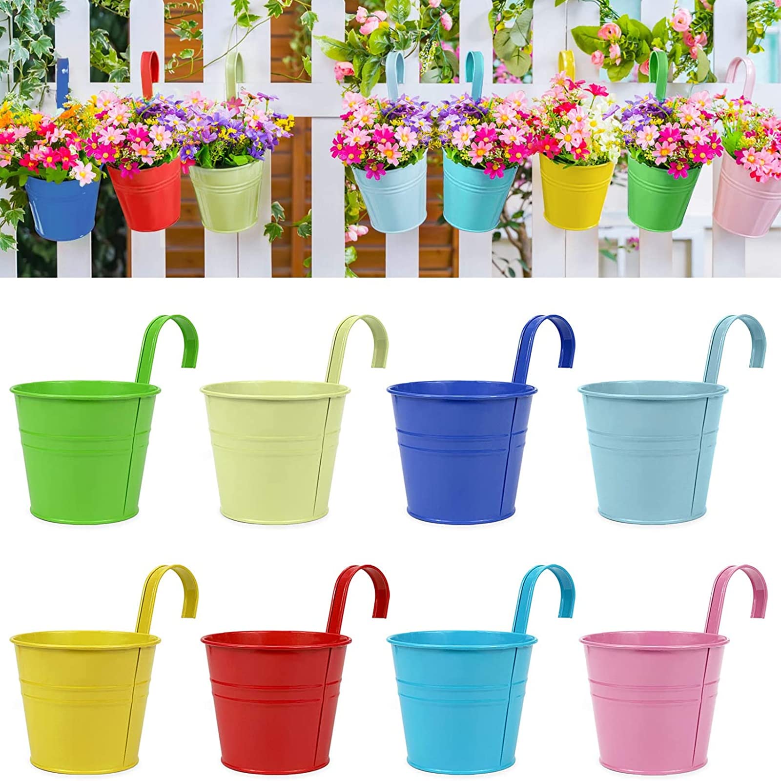 RIOGOO macetas de jardín, Cubos Colgantes para Colgar, de Metal, para decoración del hogar, Gancho Desmontable ((8 Piezas de tamaño Medio)