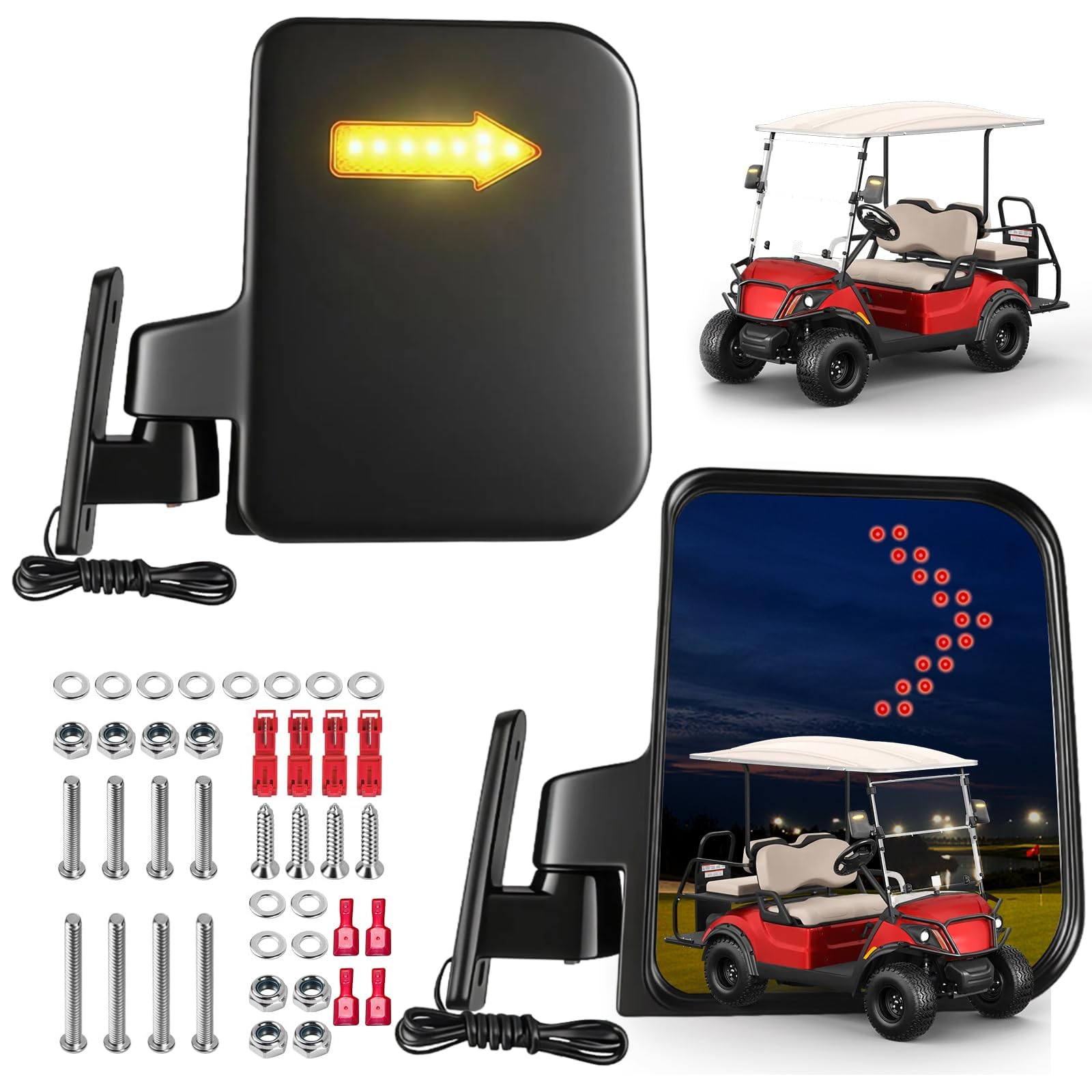 Golf Cart Mirror Universal with Turn Signal Light Golf Cart Side Mirrors Rear view Mirrors for Club Car EZGO Yamaha