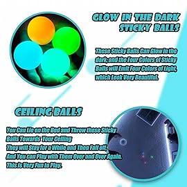 Glow in The Dark Sticky Balls That Stick to The Ceiling,Stress Balls for Kids and Adults,Glowing Sticky Balls,ASMR Cool Stuff for Teens,Elevated Balls,Ceiling Balls,Lumi Balls,Stocking Stuffers(4Pcs)