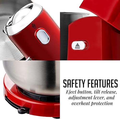 Vista 17 de OVENTE Batidora eléctrica de pie con cuenco de acero inoxidable de 3.5 cuartos de galón, mezclador de cocina portátil y ligero de 5 velocidades