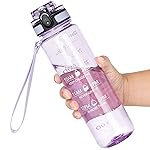OLDLEY Water Bottle, 32oz Motivational Sports Water Bottle with Time Marker - Times to Drink - Tritan, BPA Free, Wide Mouth Leakproof,Amethyst (1 Bottle)