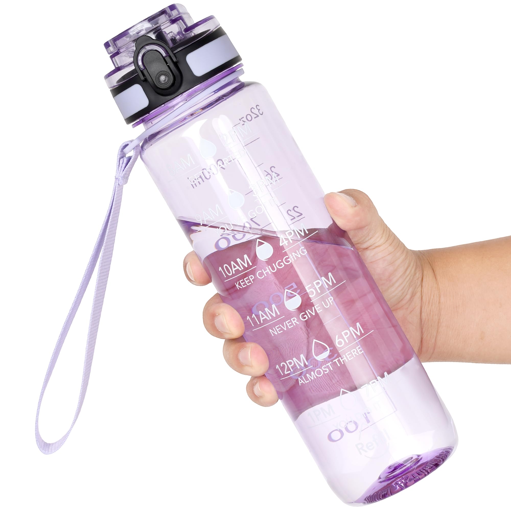 OLDLEY Water Bottle, 32oz Motivational Sports Water Bottle with Time Marker - Times to Drink - Tritan, BPA Free, Wide Mouth Leakproof,Amethyst (1