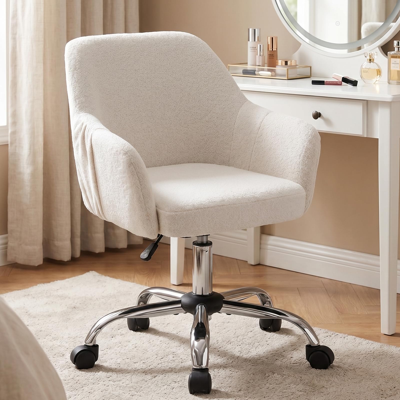 LEADZM Schreibtischstuhl, Bürostuhl, Drehstuhl, Sessel, Weiß | Homeoffice Stuhl, höhenverstellbar, Snowflake Velvet, für Arbeitszimmer, Schlafzimmer