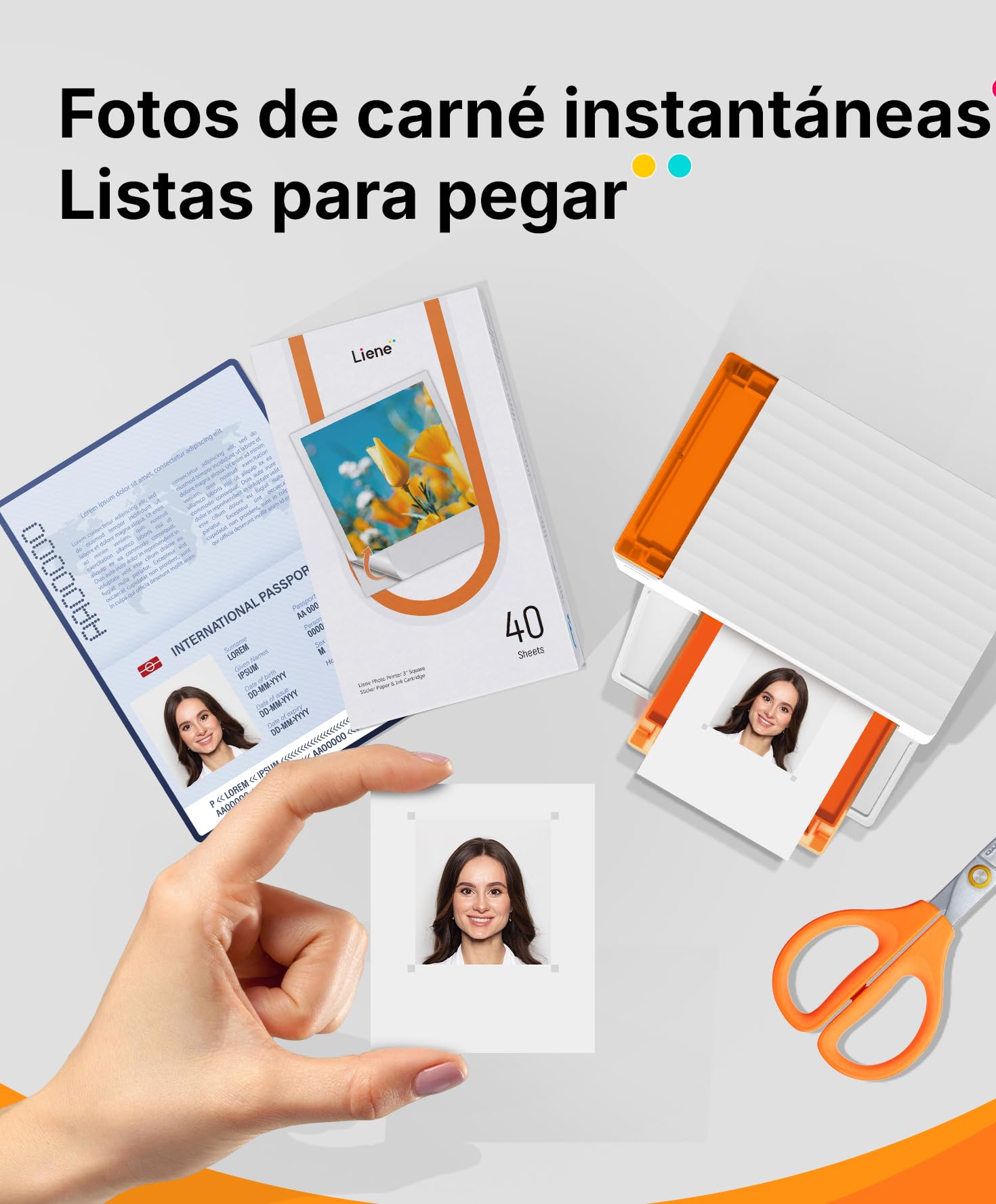 Liene Amber M110 & M210 Adhesivo Original : 40 Hojas de Papel Fotográfico Cuadrado 7,7 cm + 1 Cinta, Adhesivo Instantáneo, Resistente al Agua y las Huellas, Compatible Exclusivamente con DHP514/DHP515