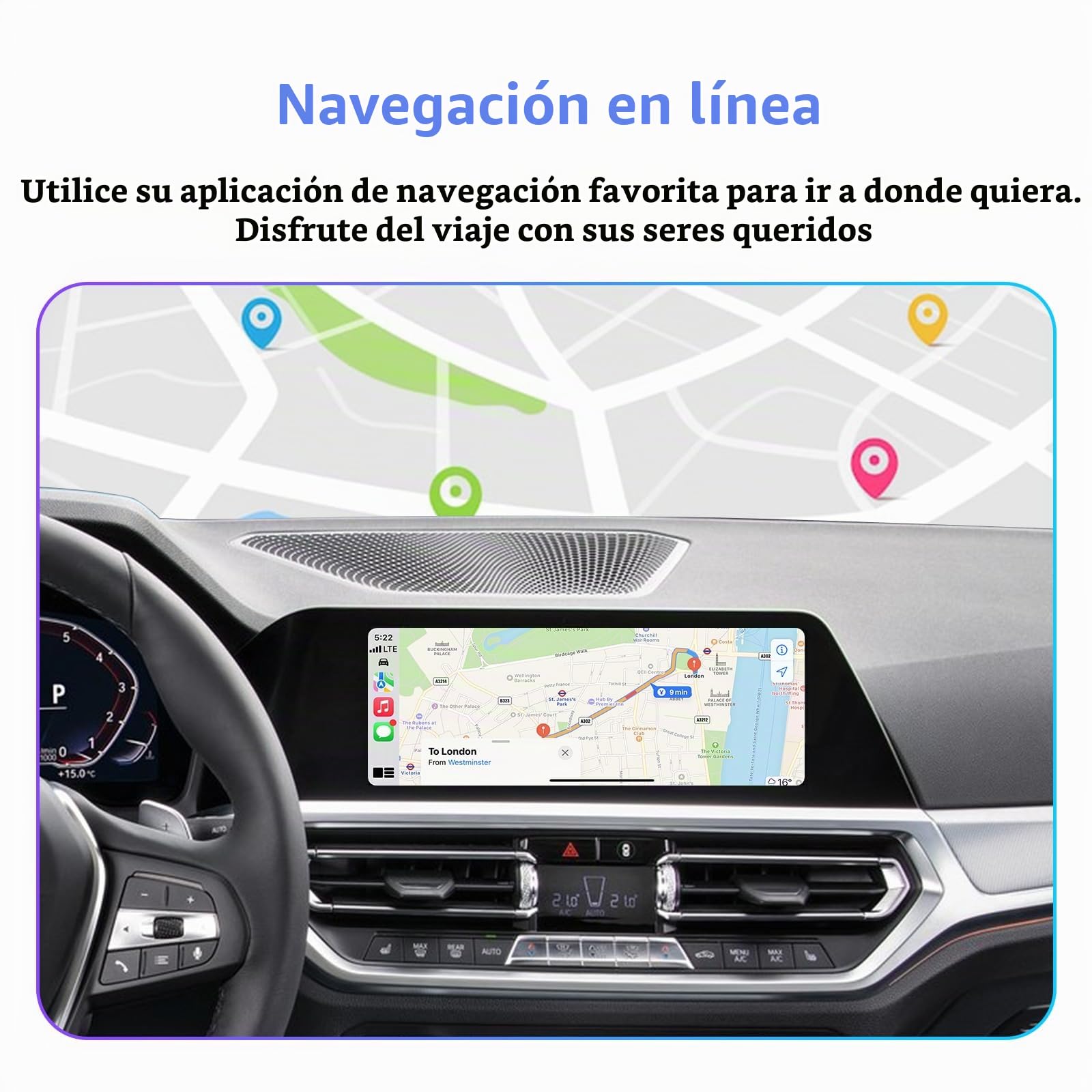 Kit de decodificador inalámbrico CarPlay y Android Auto para BMW EVO 2016+ | Plug & Play Adaptador inalámbrico CarPlay para BMW sistema EVO MGU ID5 ID6 ID7 con SWC WIFI Bluetooth Siri Navegación GPS