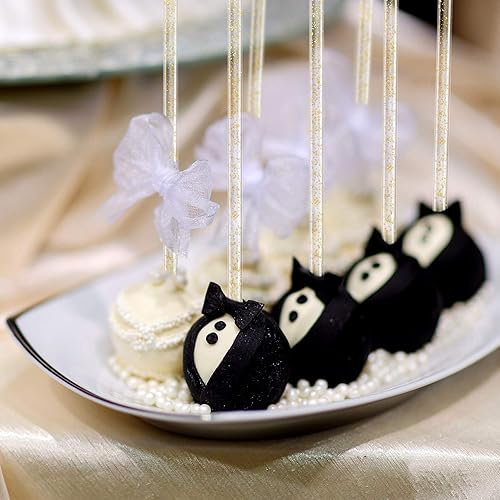 Miniatura 6 de Honoson 100 palitos desechables de plástico redondo con tapa de cristal (dorado)