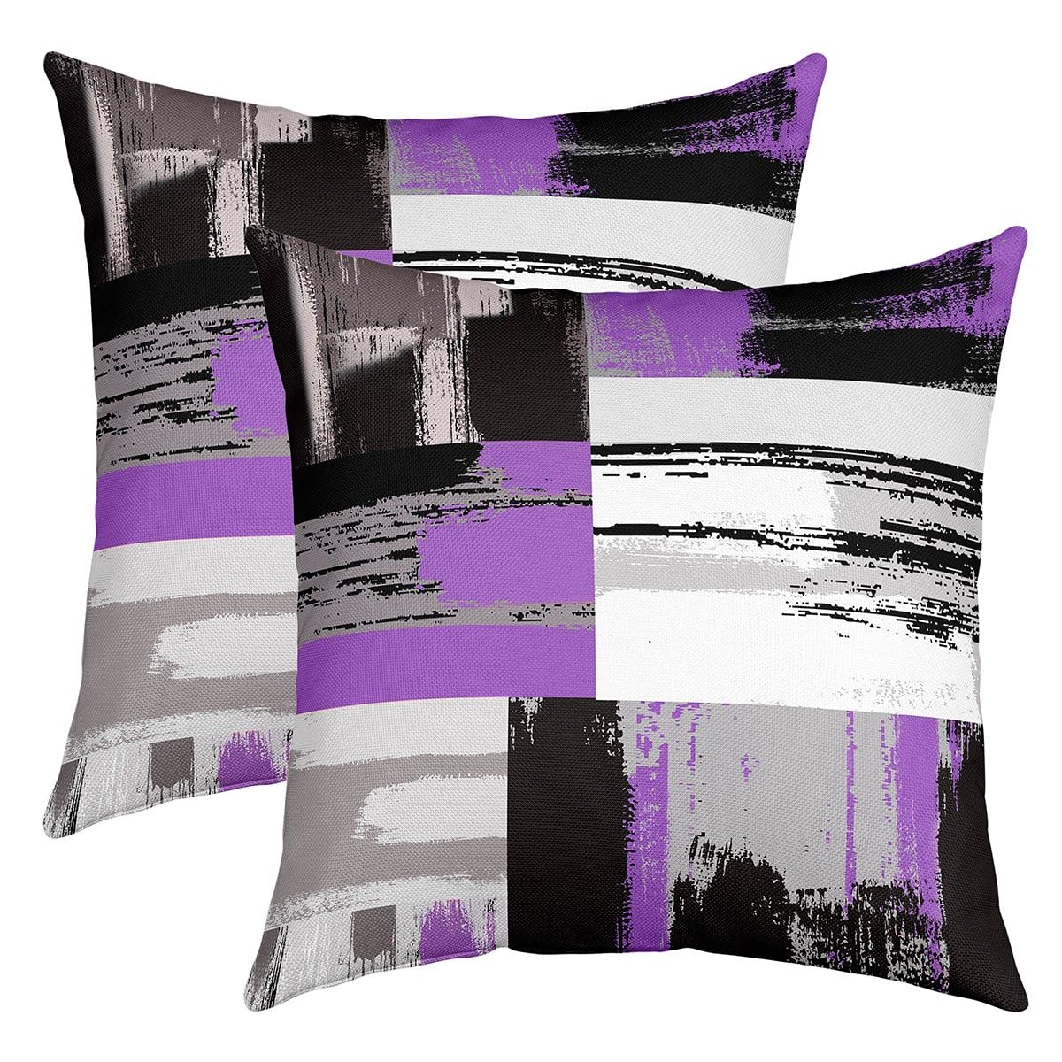 Homemissing Multicolored 6 Abstract Art Purple Grey Black White Reversible Throw Pillow Covers 16X16 Inch Kids Geometric Pillow Covers Home Decor For Teens Square Cushion Covers Set Of 2 Stripe Line