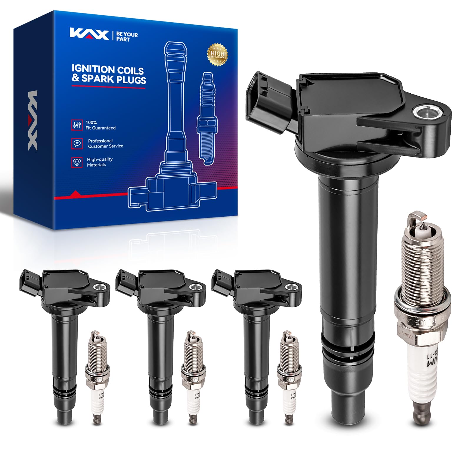 Photo 1 of KAX Set of 4 UF630 Ignition Coil Pack and 5018 Spark Plug, Fit for Toyota Camry 2010-2017, Highlander 2009-2019, RAV4 2009-2018, Sienna 2011-2013, Venza 2009-2015, L4 2.5L 2.7L, Replace# 90919A2002