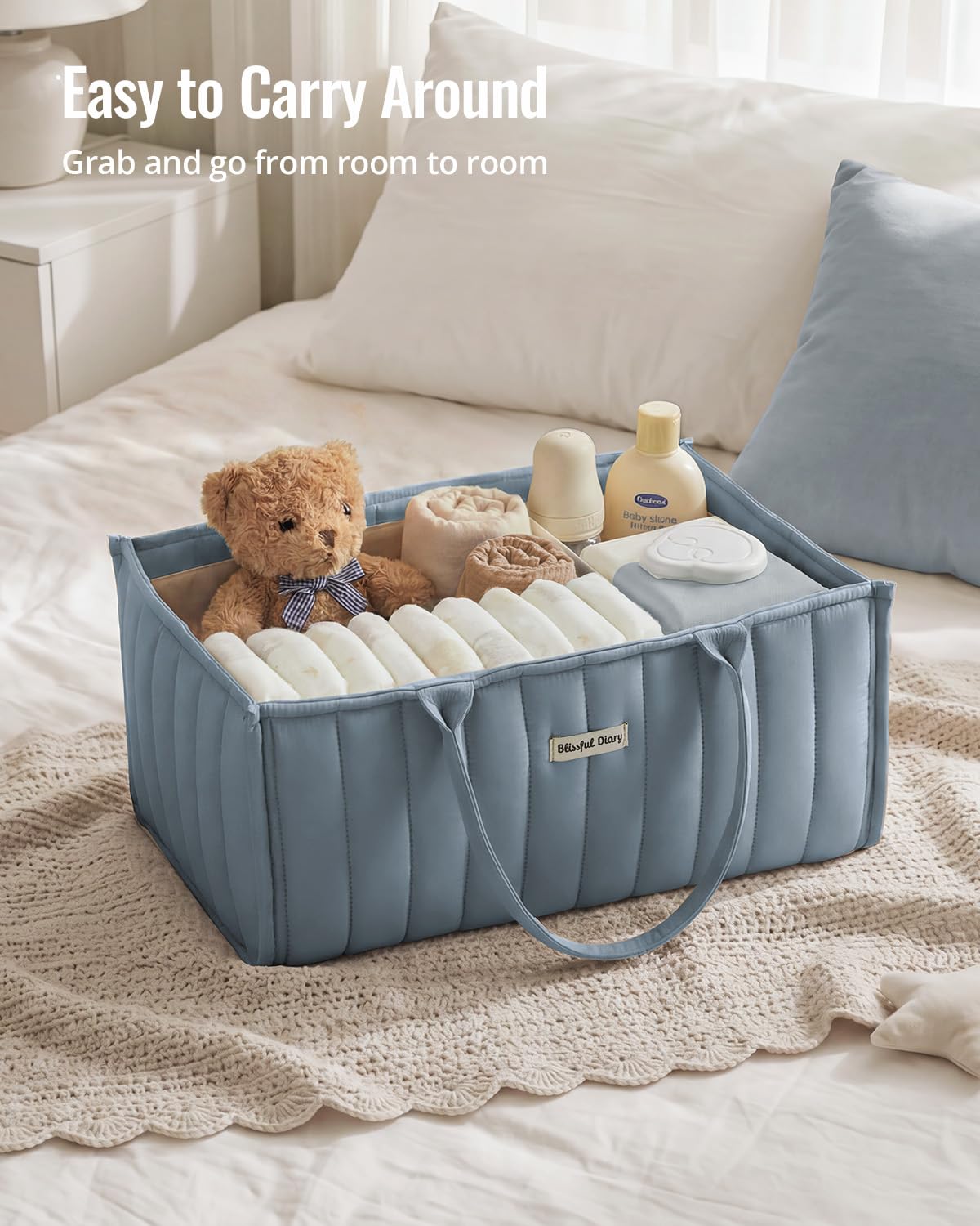 Blissful Diary Organizador de pañales para bebé, elegante cesta de