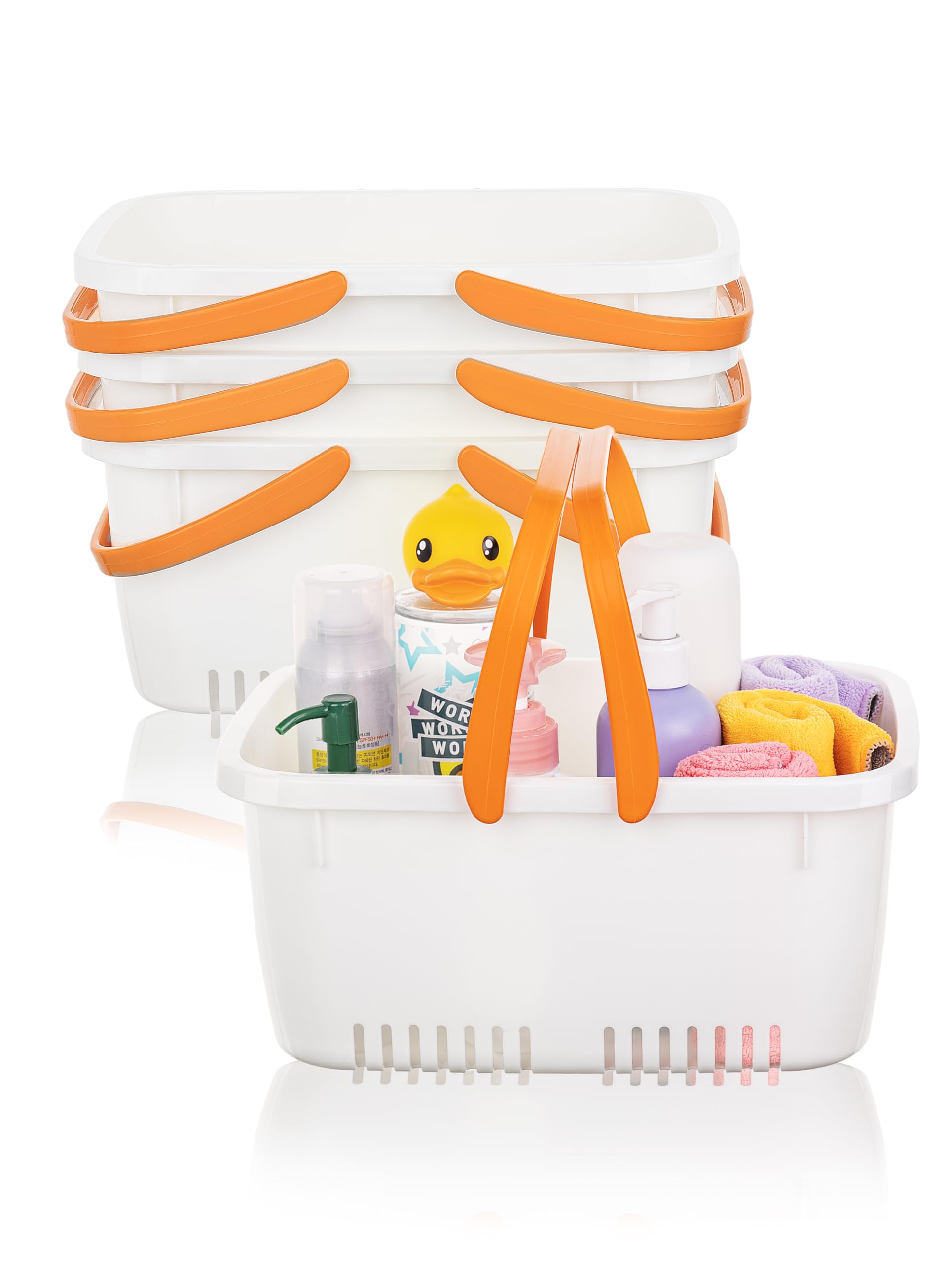 Cetomo Shower Caddy Basket, Plastic Shower Organiser with Foldable Handle, Portable Storage Box with Drainage Holes for Bathroom, Kitchen, Dorm, Shower Gel, Shampoo, Cosmetic, White-4 Pack