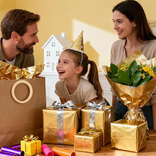 Miniatura 7 de Papel de seda dorado para bolsas de regalo, 25 hojas, 20 x 20 pulgadas, papel de regalo reciclable para Navidad, bodas, cumpleaños, decoraciones de