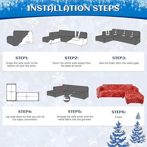 Miniatura 6 de FIGOOO Fundas de sofá modular de Navidad en forma de L, 2 fundas de sofá de Navidad para sofá seccional, juego de fundas antideslizantes para