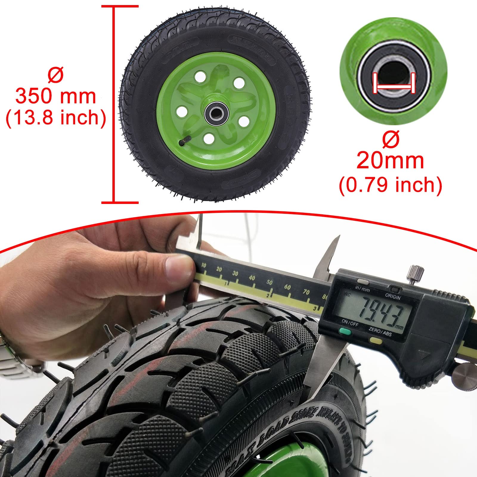 LIGUOYI Ruedas De Carretilla 2 Piezas 3.00-8 Ø 350 × 80mm Ruedas De Goma Neumáticas De Repuesto - Ruedas ​Piezas De Repuesto para Carros Capacidad De Carga 500 Kg para Almacen Obra Carro Móvil