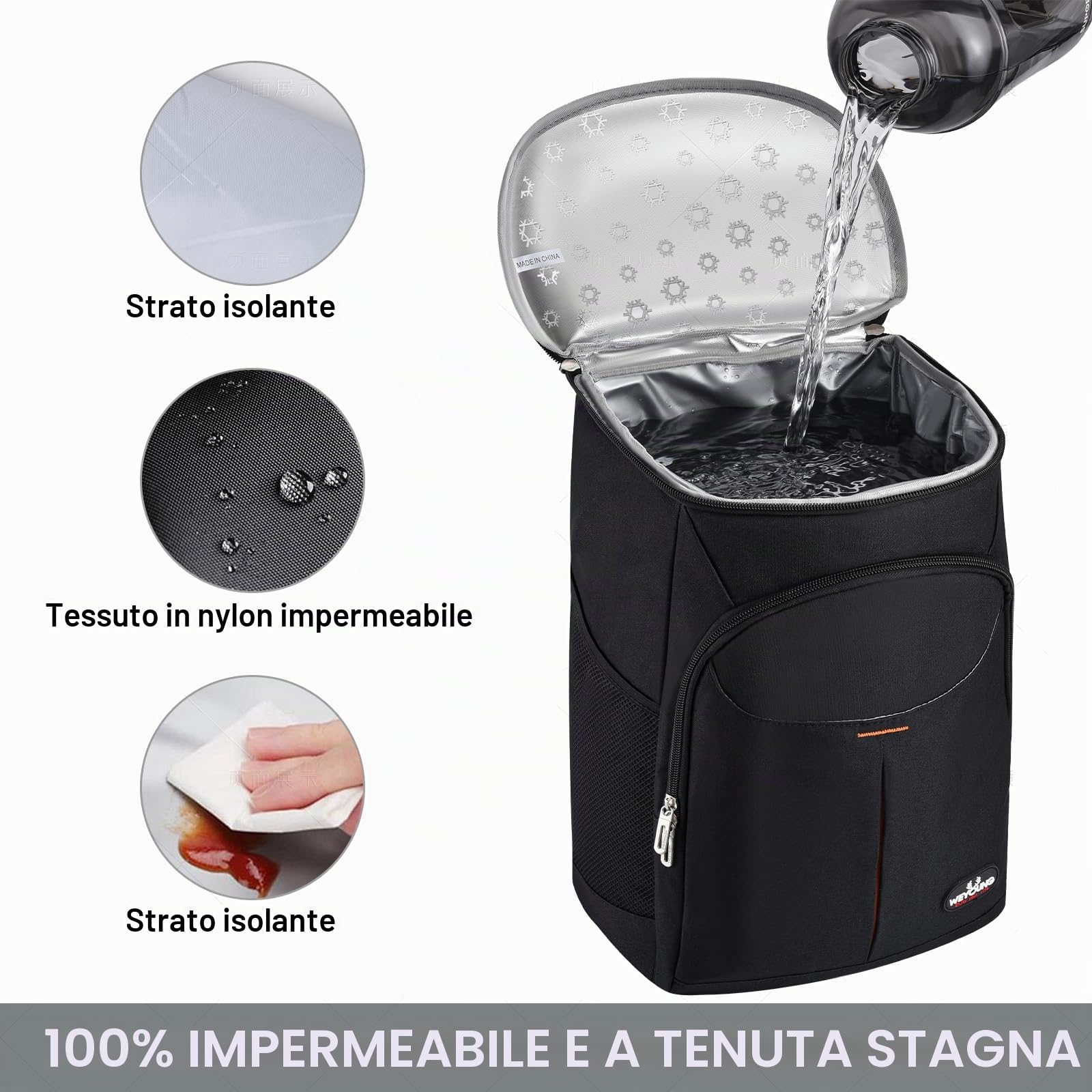 Borsa Termica Frigo 25L Isoterma per Alimenti Caldo Freddo, Zaino Porta Pranzo Nero