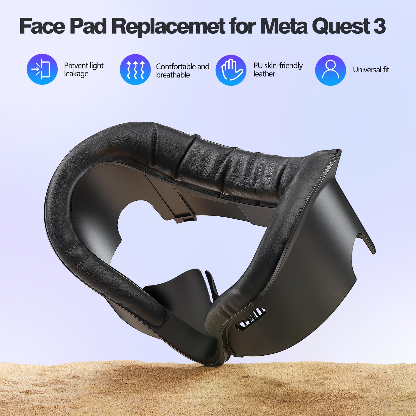 Face Cover Pad for Meta/Oculus Quest 3S, Sweatproof PU Leather Facial Interface, Soft Face Cushion Pad - Meta Quest 3S VR Accessories, Lightweight, Breathable, Ergonomical Design (Quest 3) — Amazon image 2