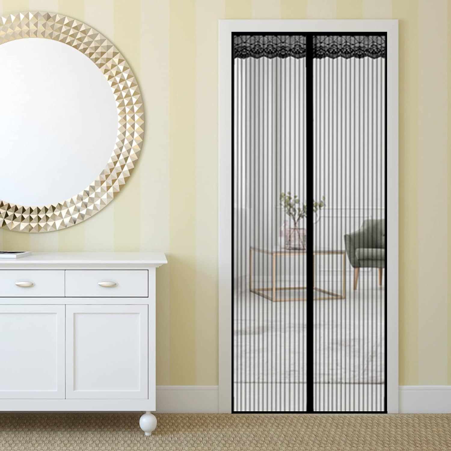 Amazon 磁気ドアスクリーン 195x265cm(77x104inch) ドリルせずにインストール フライスクリーンドアマグネティック