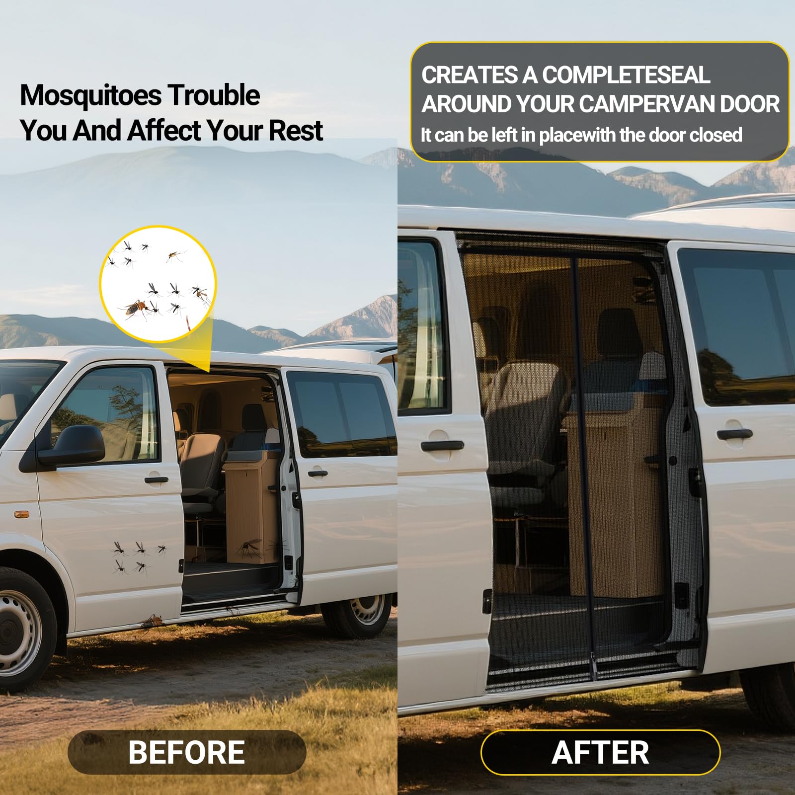 Moskitonetz Magnetico per VW T5 T6 Porta Scorrevole | Zanzariera con Cerniera Centrale | Protezione Solare come Accessorio da Campeggio per Multivan