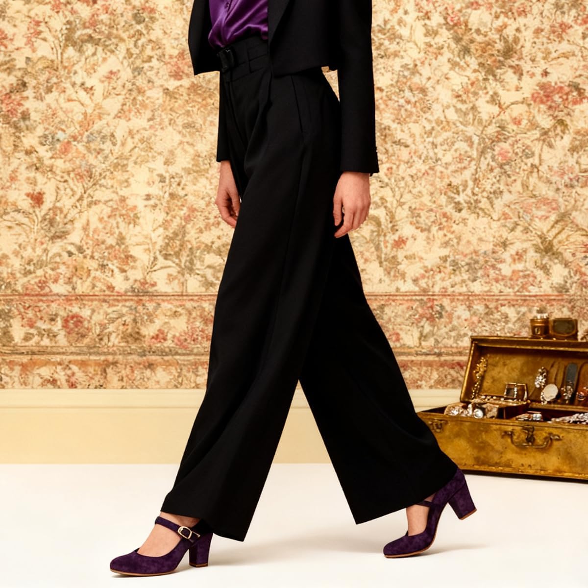 SHODENSE Women Vintage Chunky High Heel Mary Jane Shoes Round Closed Toe Ankle Strap Dress Sandals 3" Block Heels Mary Jane Lolita Pumps Two-Toned Patchwork Buckle Office Lady Wedding Retro 4-11 M US - Image 2