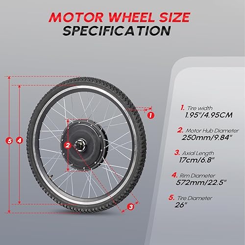Miniatura 9 de PEXMOR Kit de conversión de bicicleta eléctrica, 48 V, 1000 W, 1500 W, 26 pulgadas, rueda delantera/trasera, kit de motor de cubo de bicicleta