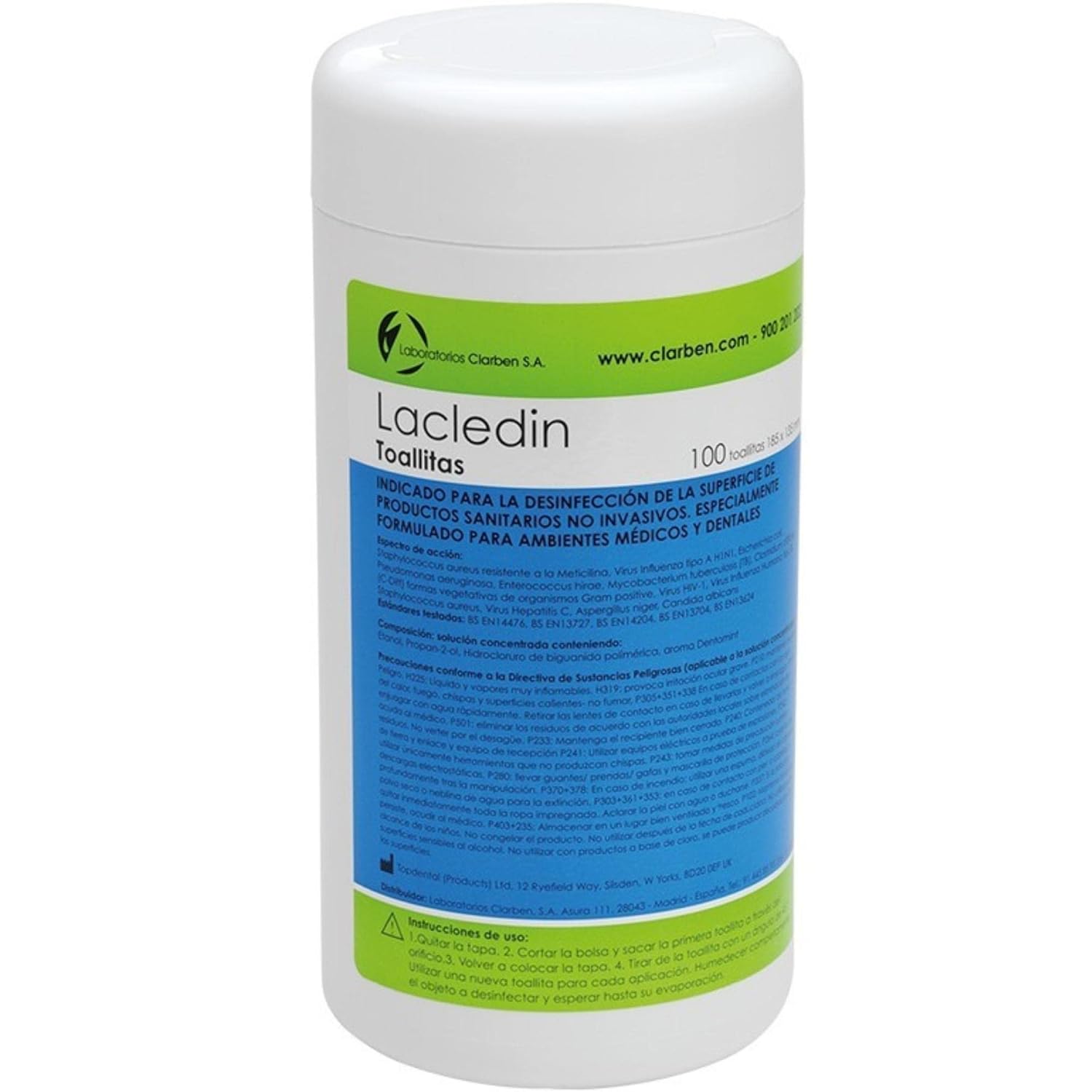 TOALLITAS DESINFECTANTES PROFESIONALES 100 uds con Bote Dispensador | Bote de Toallitas para Desinfección de Superficies | Bactericida - Fungicida - Virucida